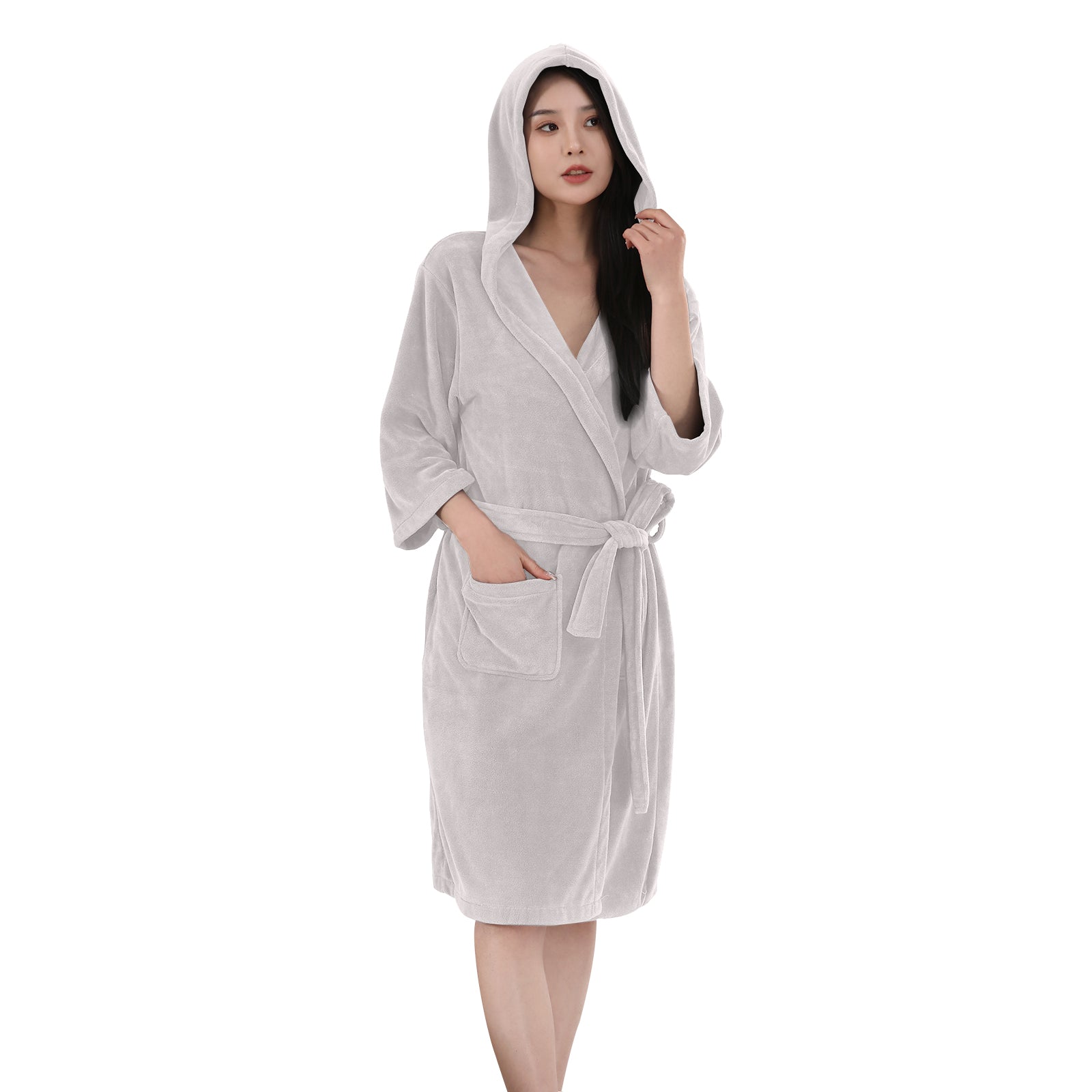 HOUSSE Bathrobe | 450 GSM Microfiber Bathrobe For Women & Men | Super Soft Bathrobe With Hoodie And Belt | Highly Absorbent, Lightweight & Warm | 102 cm Long | Size-L | Pack of 1