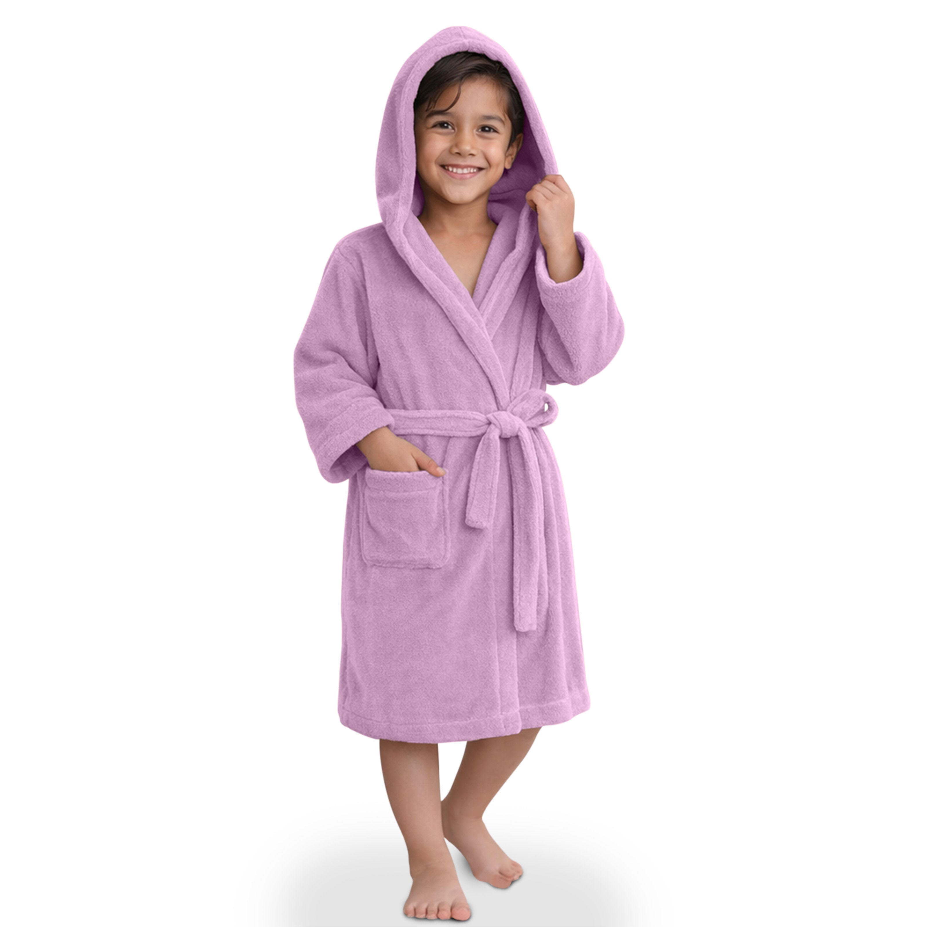 HOUSSE Bathrobe | 450 GSM Microfiber Solid Bathrobes for Kids | Solid Bathrobes, Highly Absorbent, Super Soft Bathrobe With Hoodie And Belt | Lightweight & Warm | 102 cm Long | Size-L | Pack of 1
