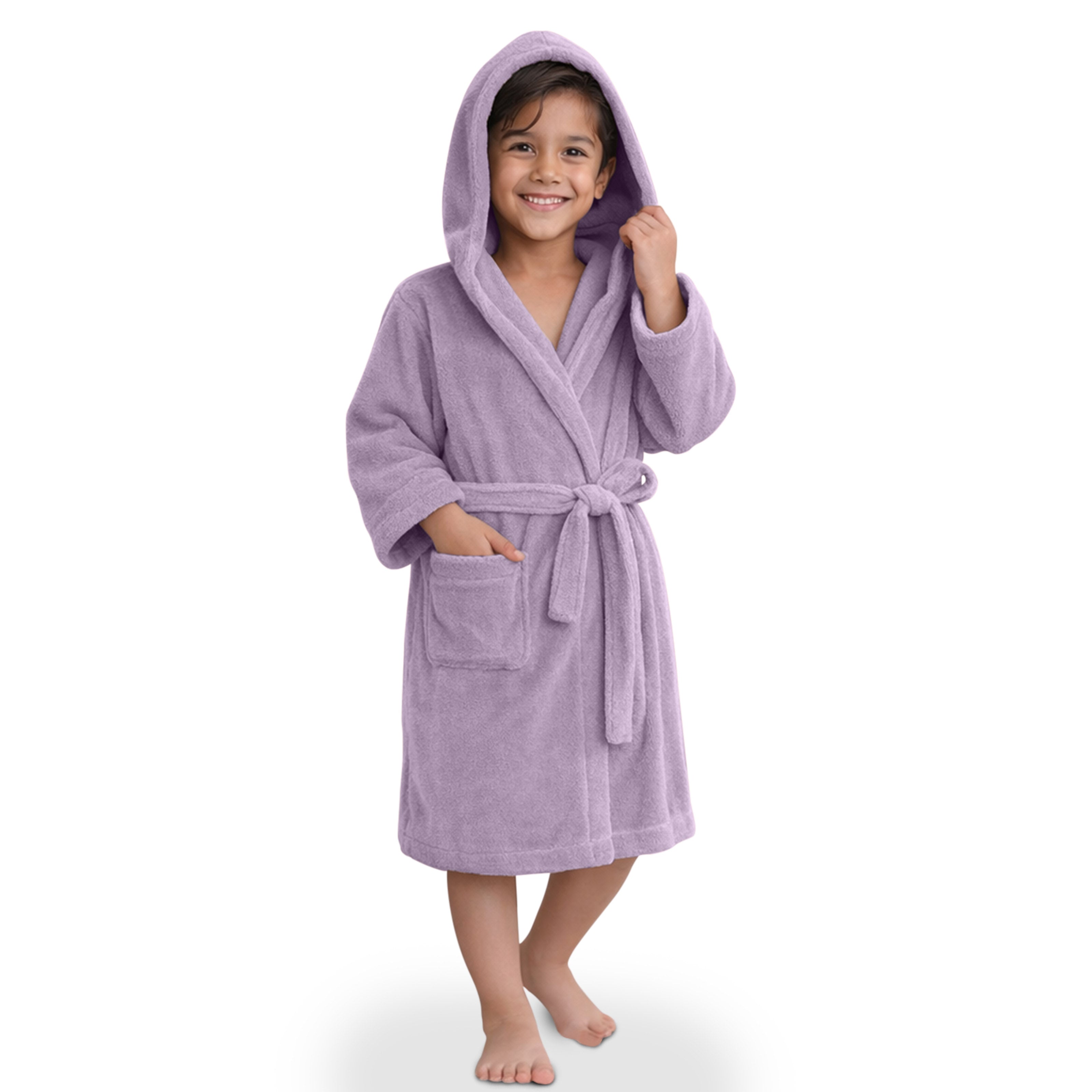 HOUSSE Bathrobe | 450 GSM Microfiber Solid Bathrobes for Kids | Solid Bathrobes, Highly Absorbent, Super Soft Bathrobe With Hoodie And Belt | Lightweight & Warm | 102 cm Long | Size-L | Pack of 1
