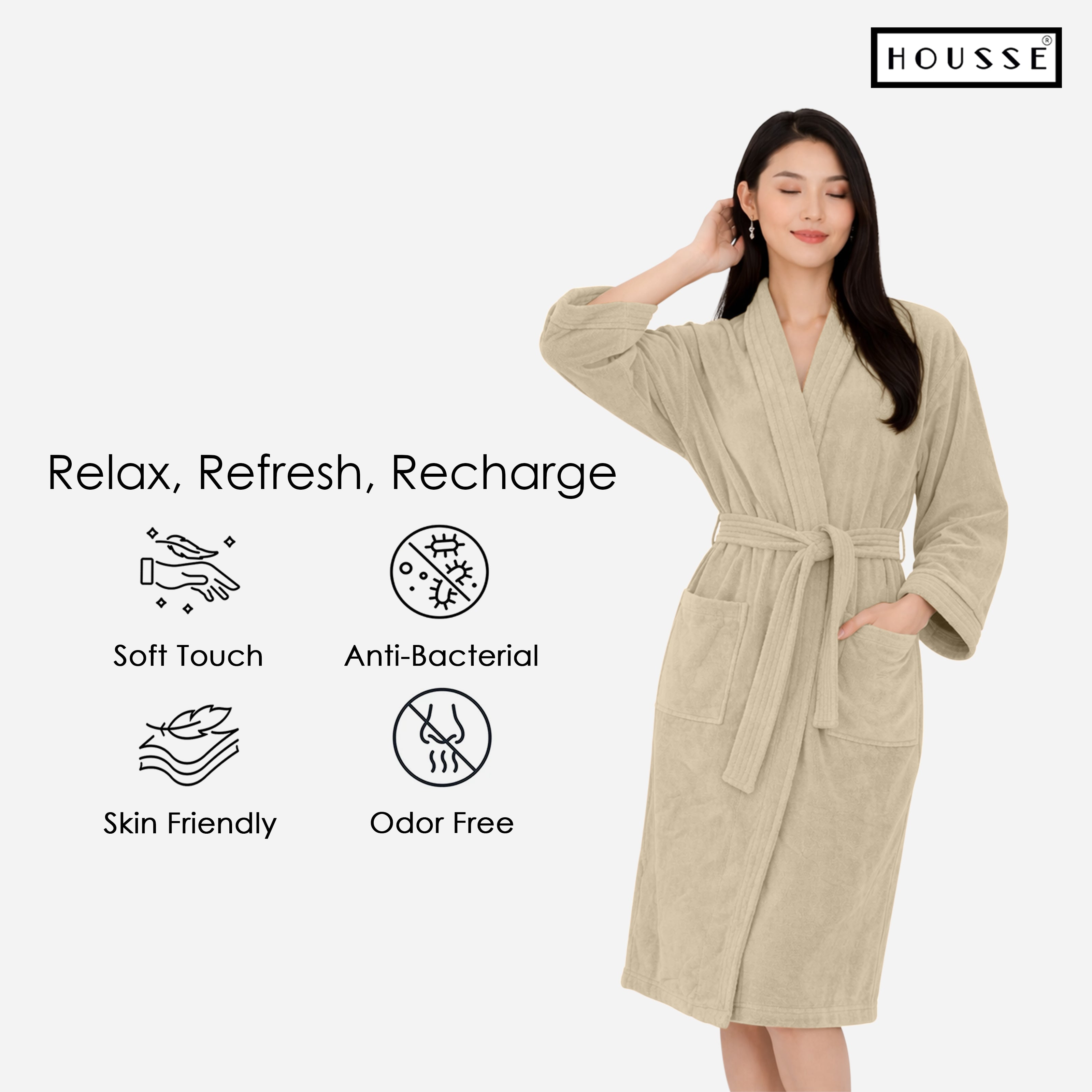 HOUSSE Microfiber Bathrobe 500 GSM | Solid Bathrobes, Highly Absorbent, Quick-Dry And Soft Bathrobe