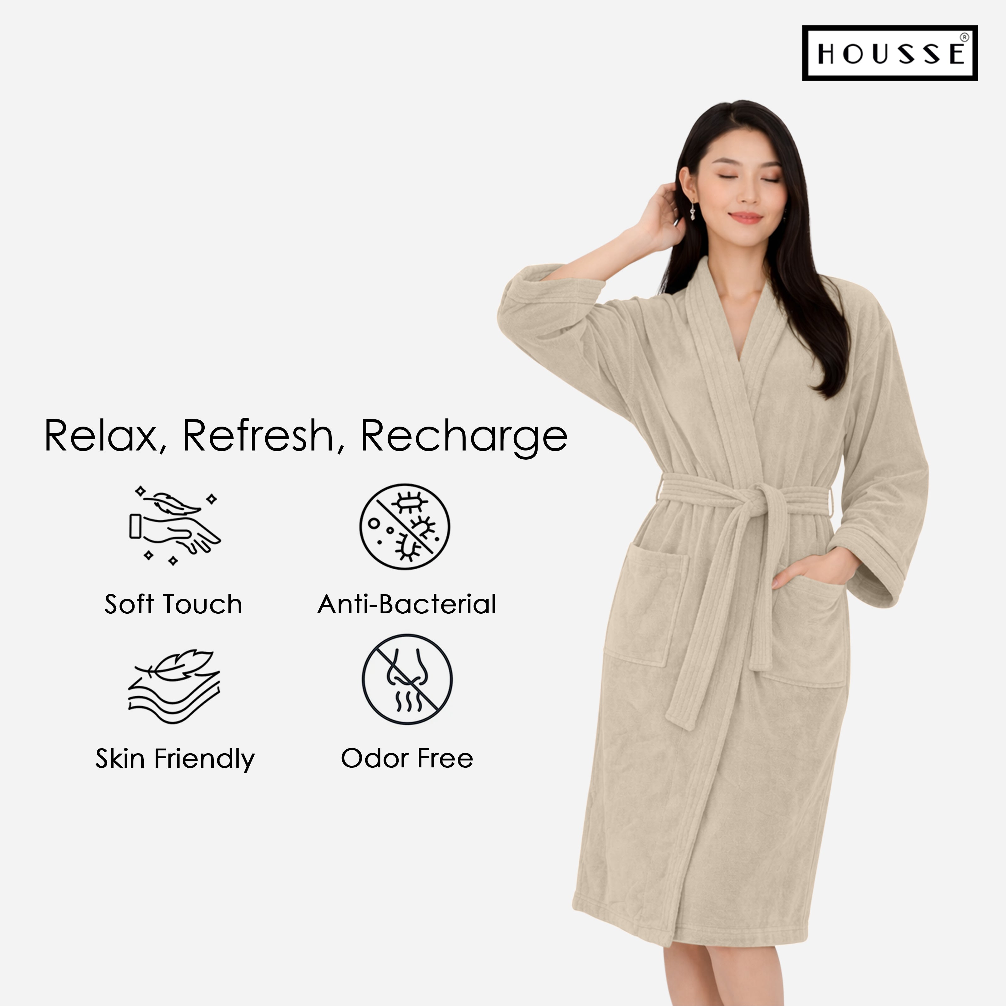 HOUSSE Microfiber Bathrobe 500 GSM | Solid Bathrobes, Highly Absorbent, Quick-Dry And Soft Bathrobe