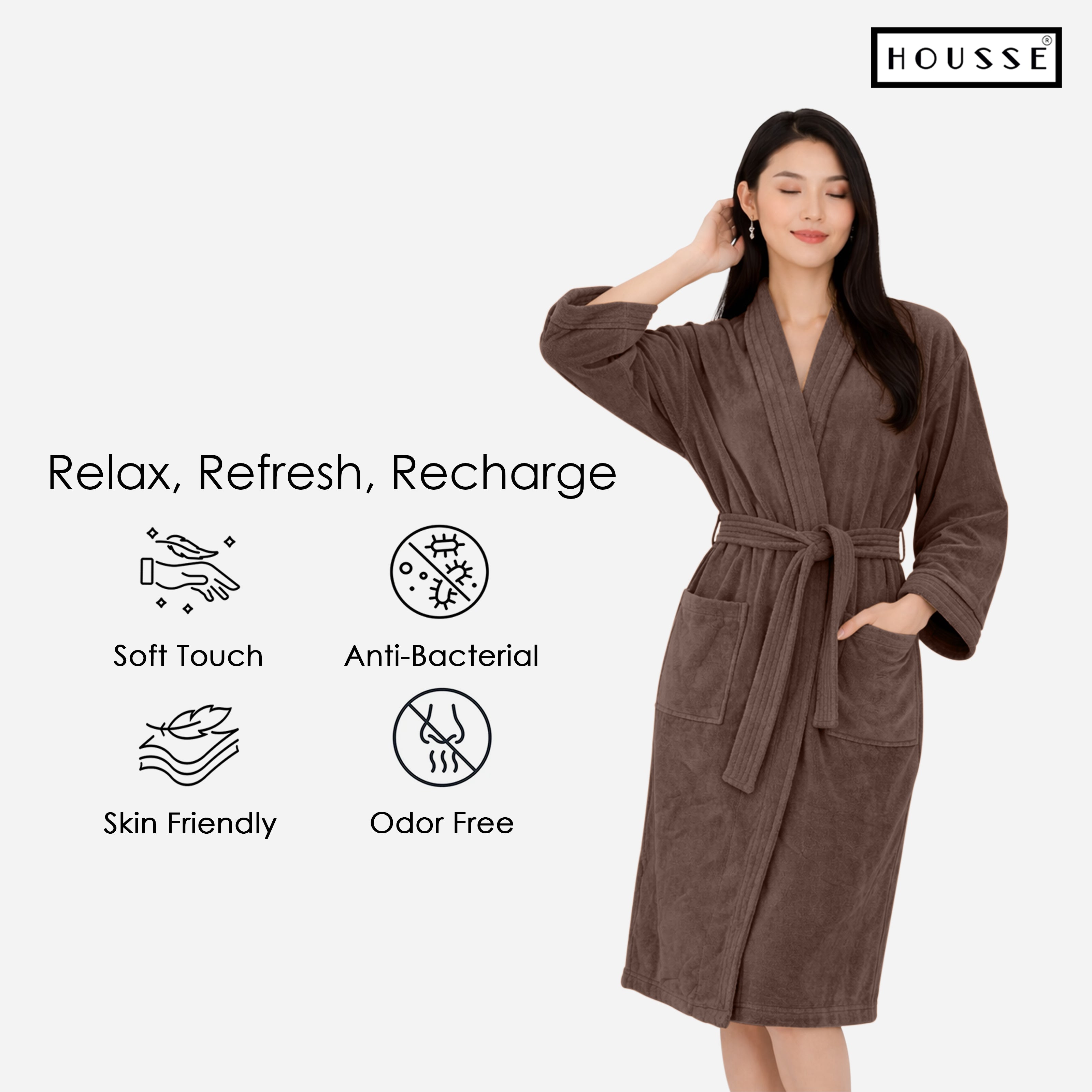 HOUSSE Microfiber Bathrobe 500 GSM | Solid Bathrobes, Highly Absorbent, Quick-Dry And Soft Bathrobe