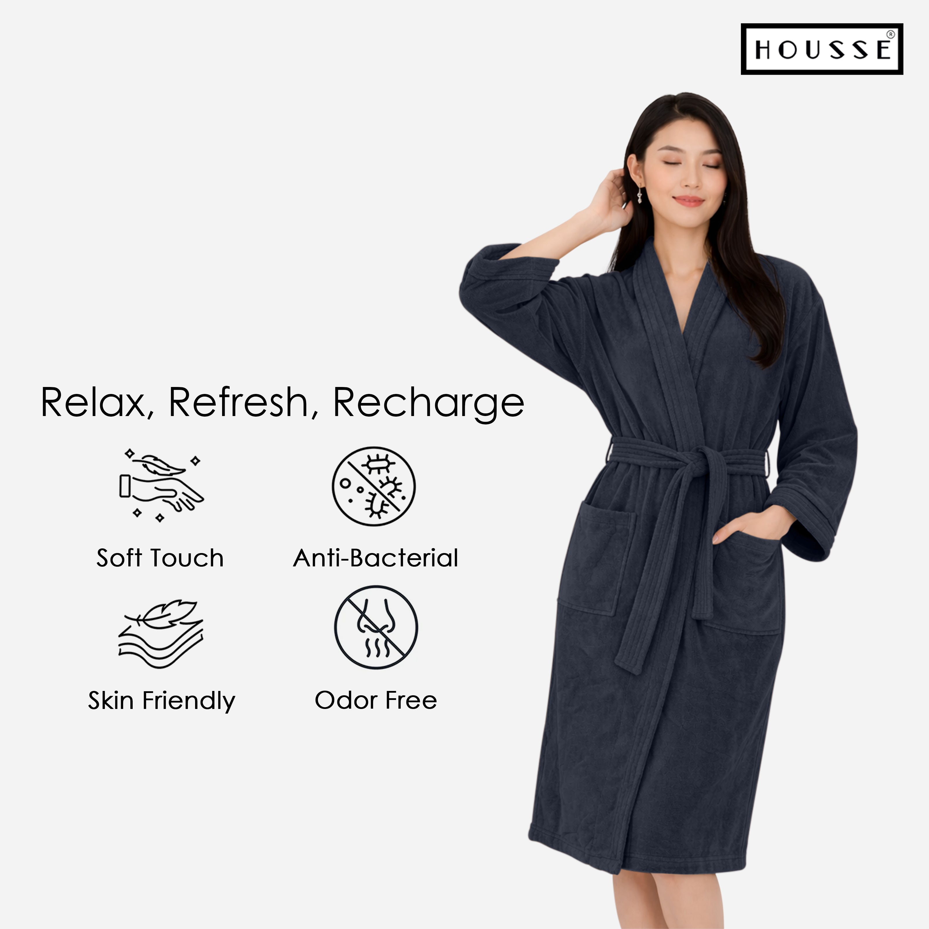HOUSSE Microfiber Bathrobe 500 GSM | Solid Bathrobes, Highly Absorbent, Quick-Dry And Soft Bathrobe