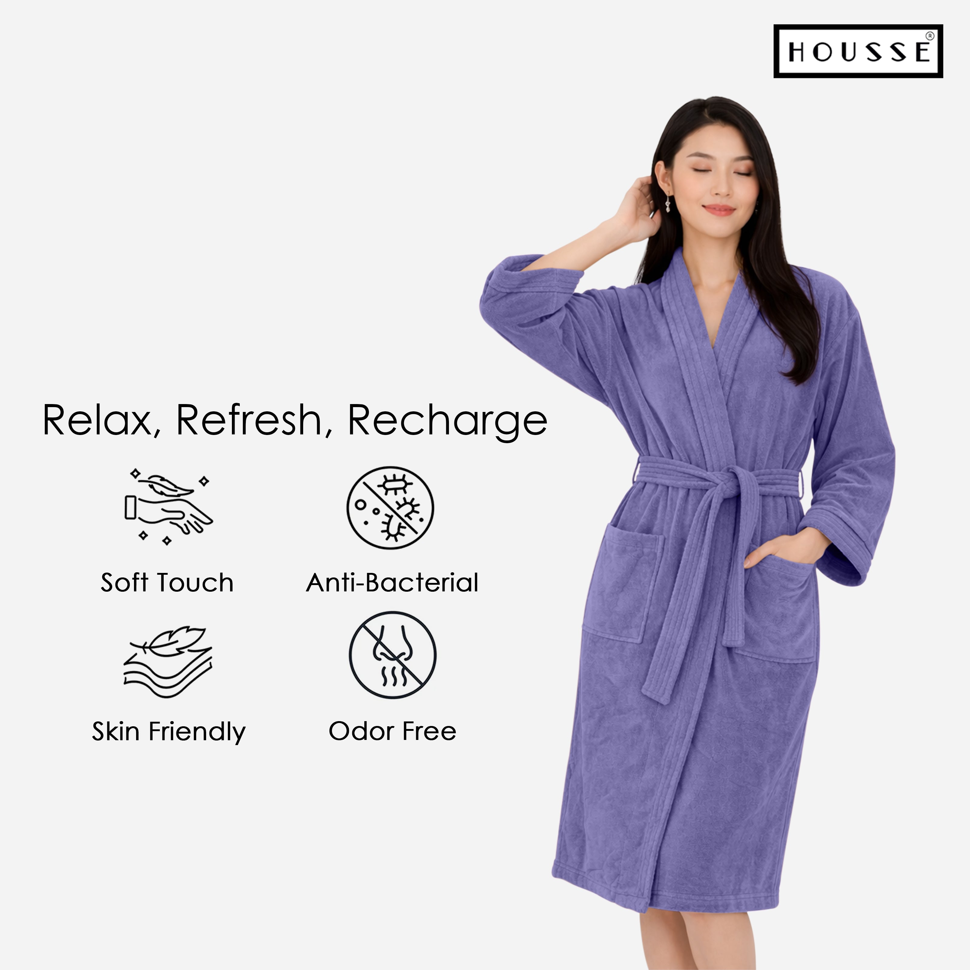 HOUSSE Microfiber Bathrobe 500 GSM | Solid Bathrobes, Highly Absorbent, Quick-Dry And Soft Bathrobe