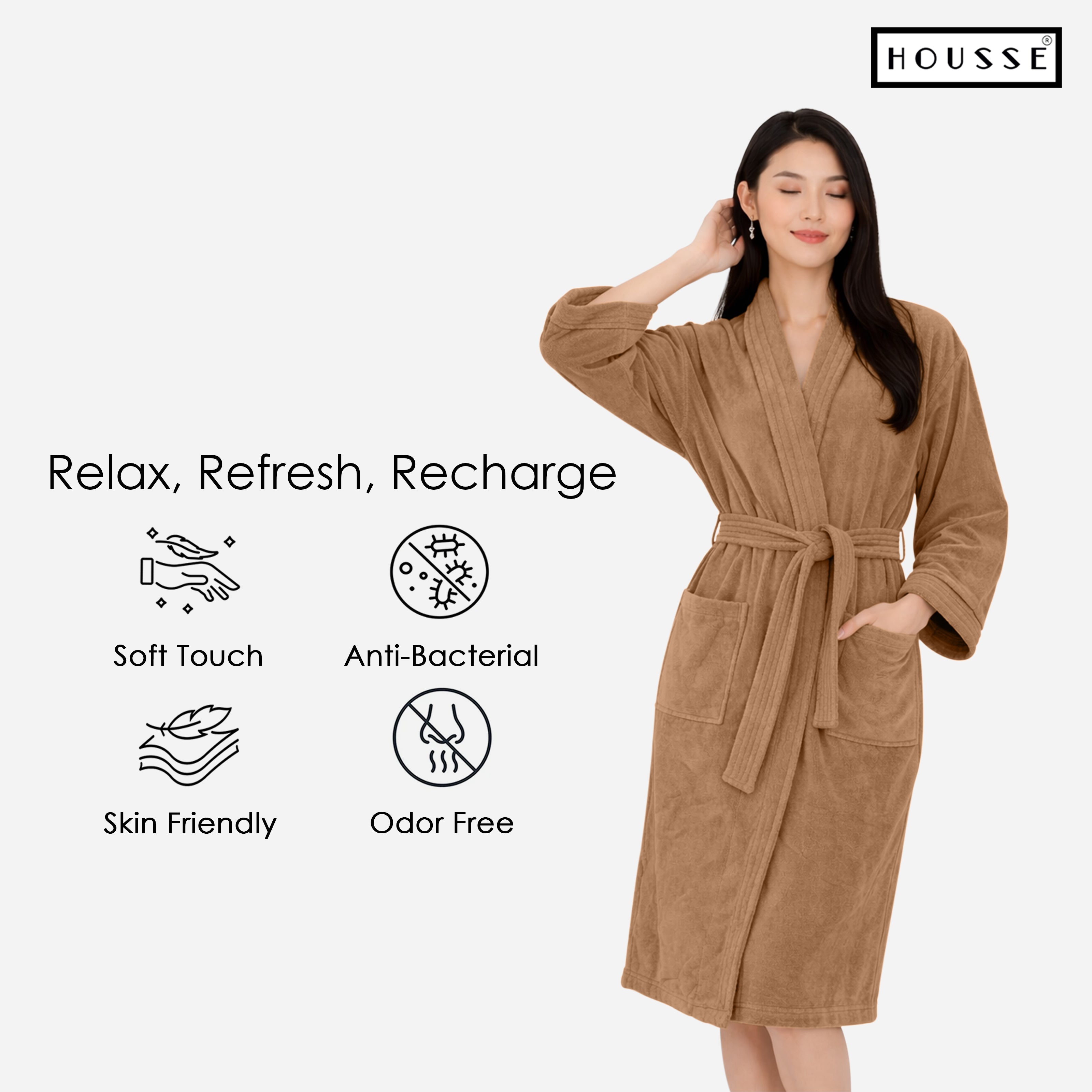 HOUSSE Microfiber Bathrobe 500 GSM | Solid Bathrobes, Highly Absorbent, Quick-Dry And Soft Bathrobe