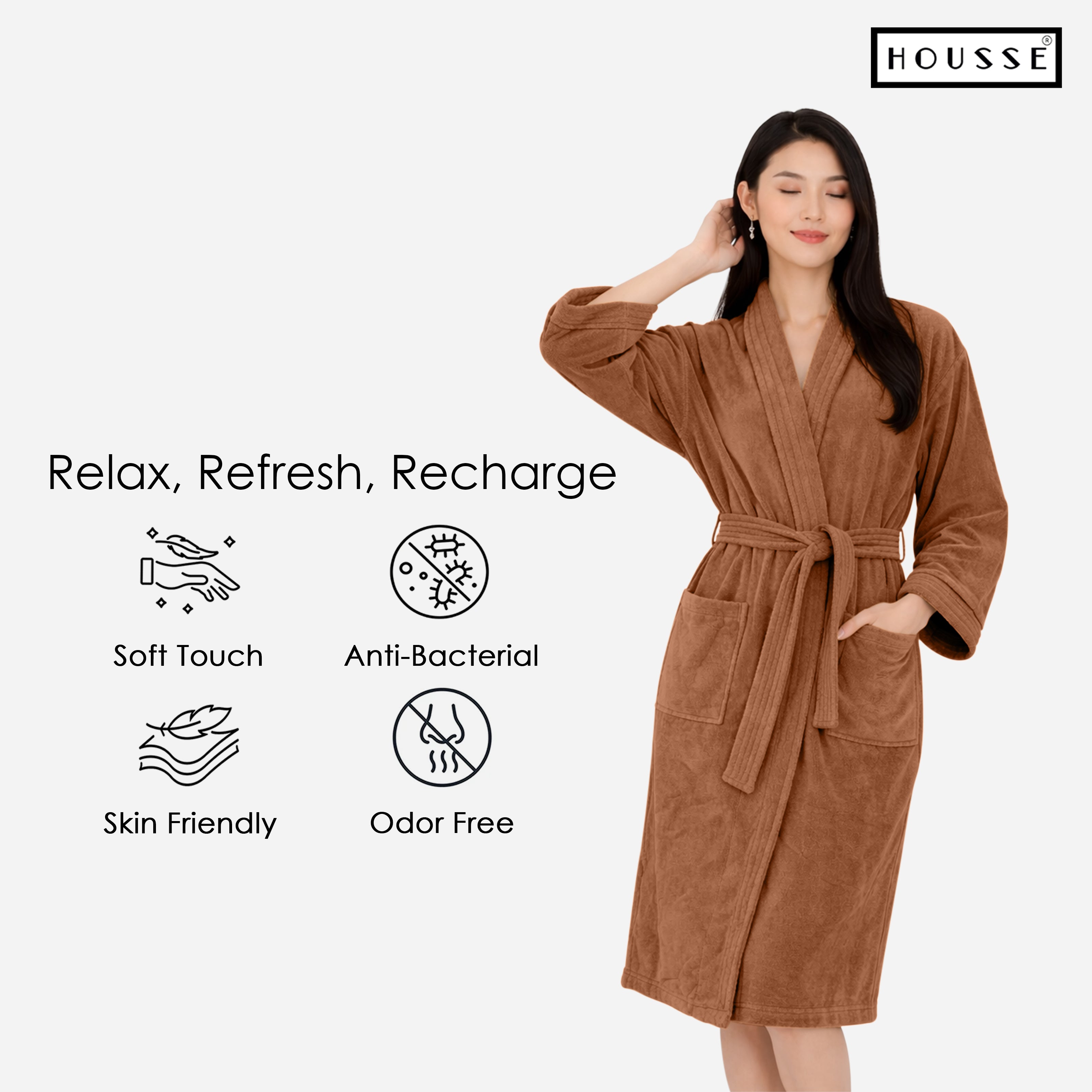 HOUSSE Microfiber Bathrobe 500 GSM | Solid Bathrobes, Highly Absorbent, Quick-Dry And Soft Bathrobe