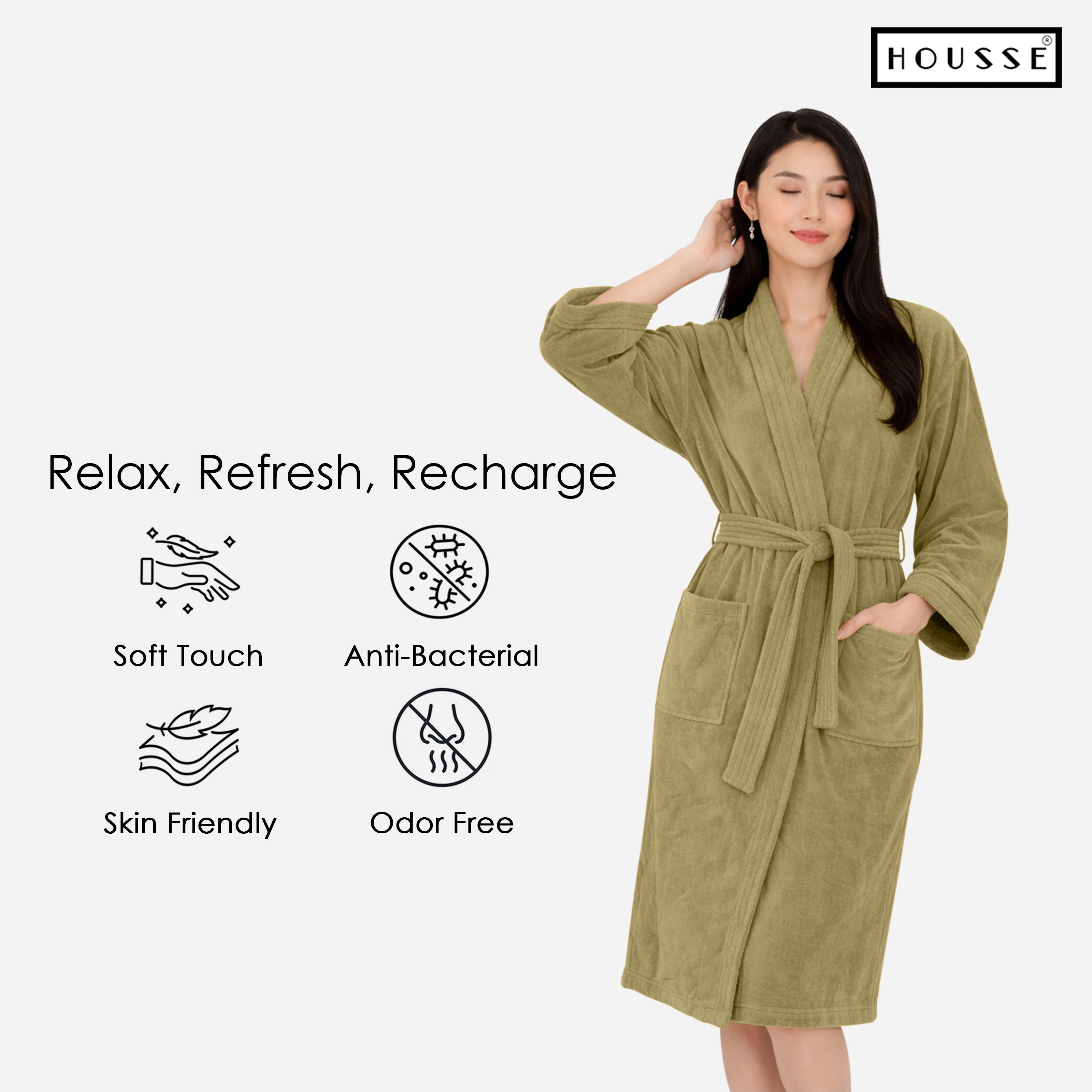 HOUSSE Microfiber Bathrobe 500 GSM | Solid Bathrobes, Highly Absorbent, Quick-Dry And Soft Bathrobe
