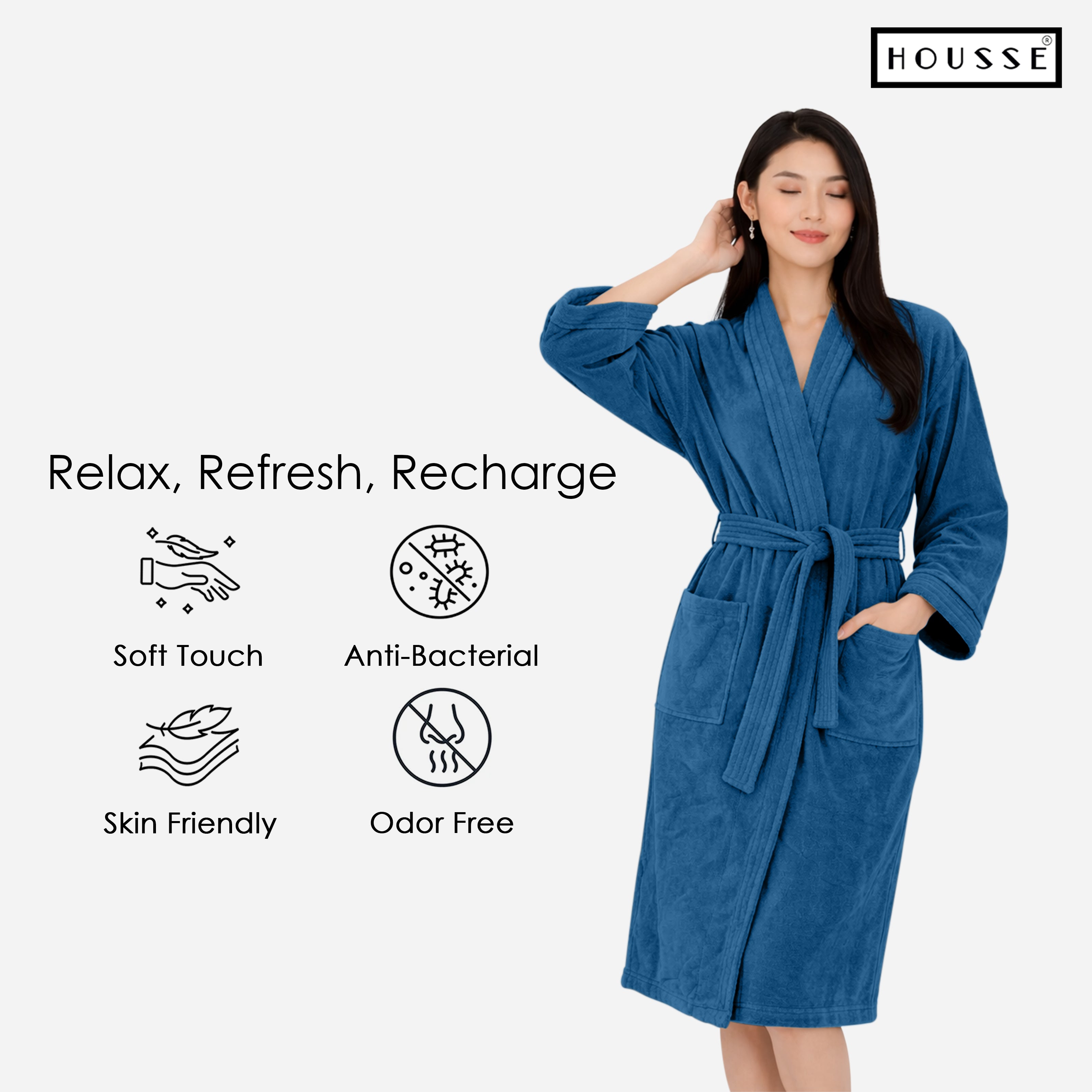 HOUSSE Microfiber Bathrobe 500 GSM | Solid Bathrobes, Highly Absorbent, Quick-Dry And Soft Bathrobe
