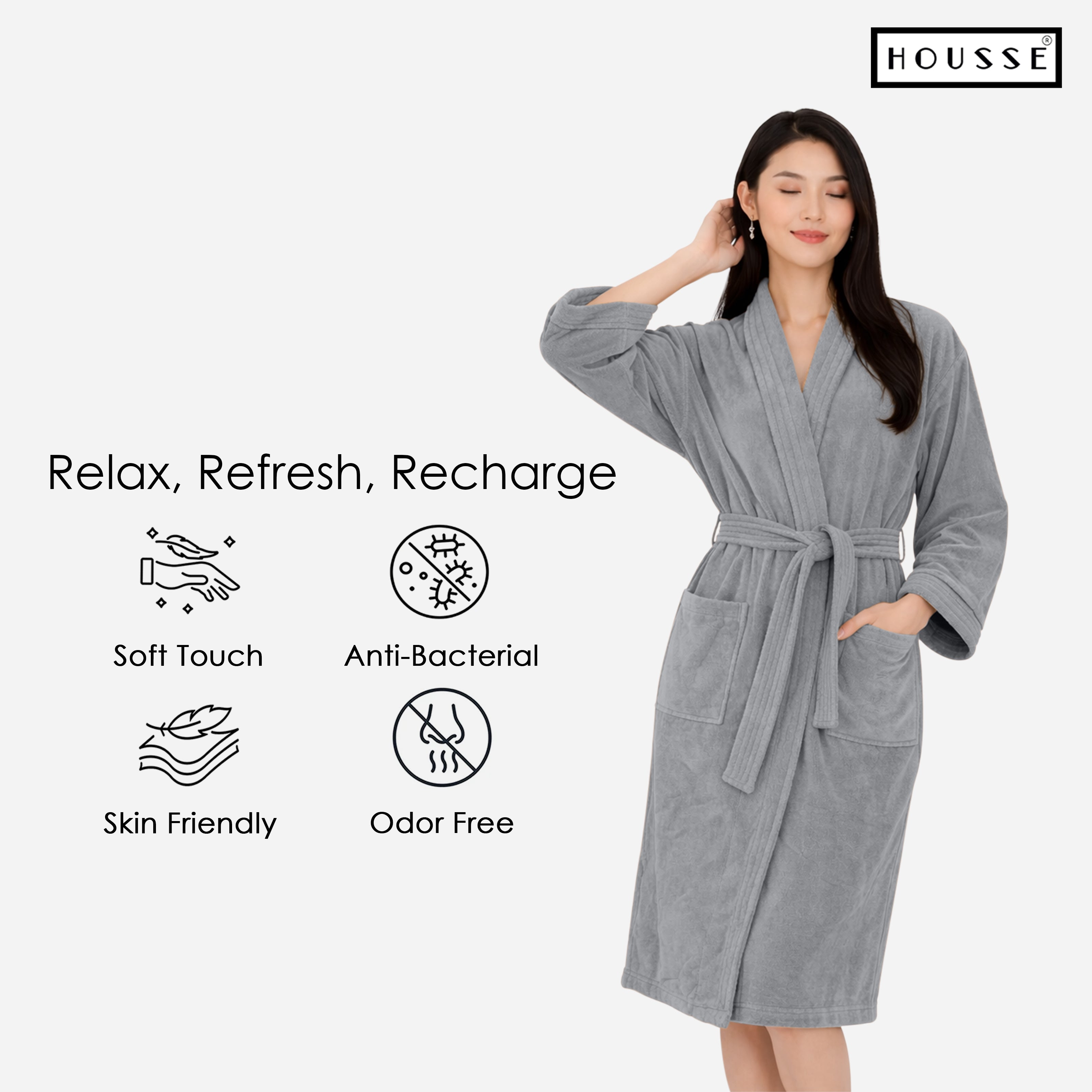 HOUSSE Microfiber Bathrobe 500 GSM | Solid Bathrobes, Highly Absorbent, Quick-Dry And Soft Bathrobe