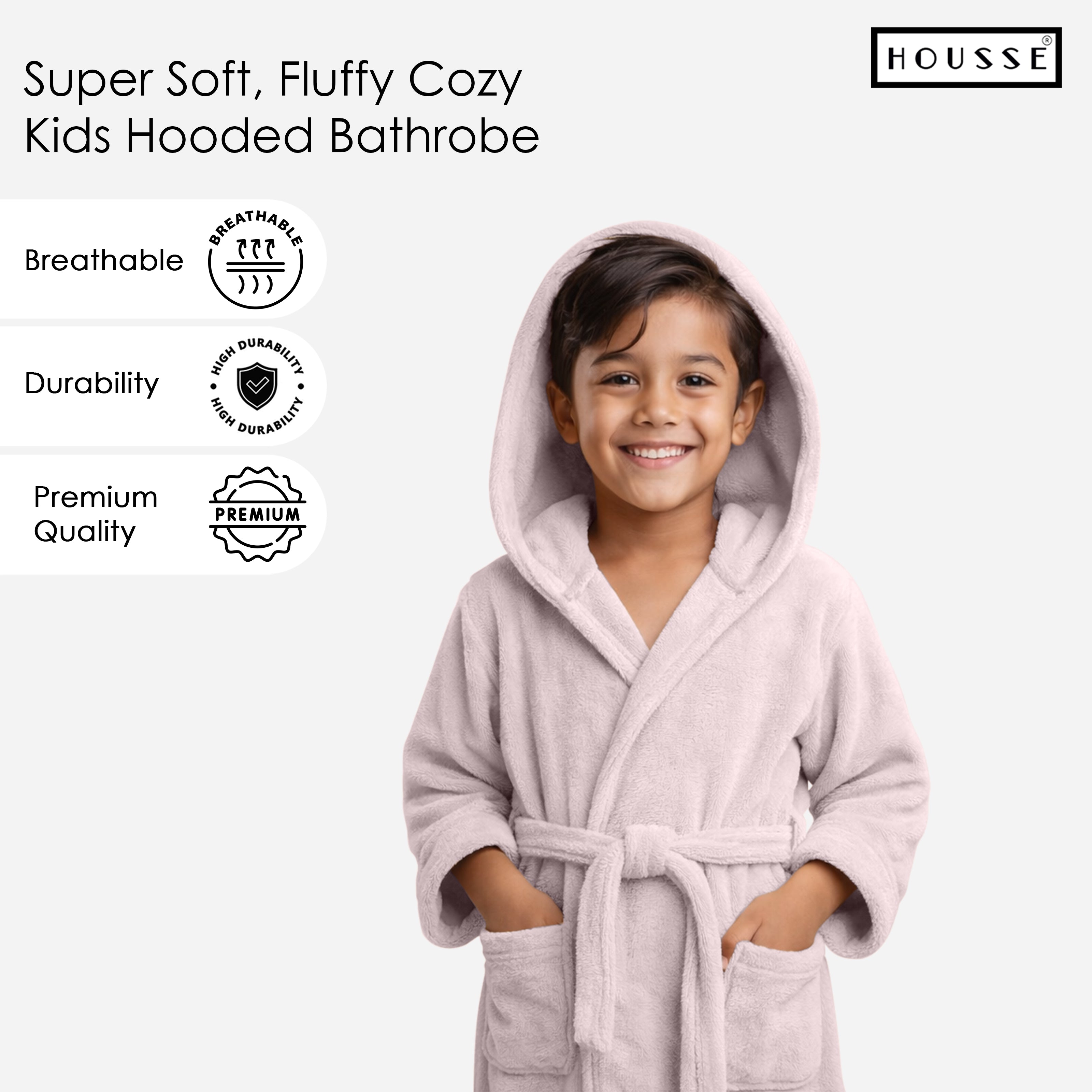 HOUSSE Bathrobe | 450 GSM Microfiber Solid Bathrobes for Kids | Solid Bathrobes, Highly Absorbent, Super Soft Bathrobe With Hoodie And Belt | Lightweight & Warm | 102 cm Long | Size-L | Pack of 1