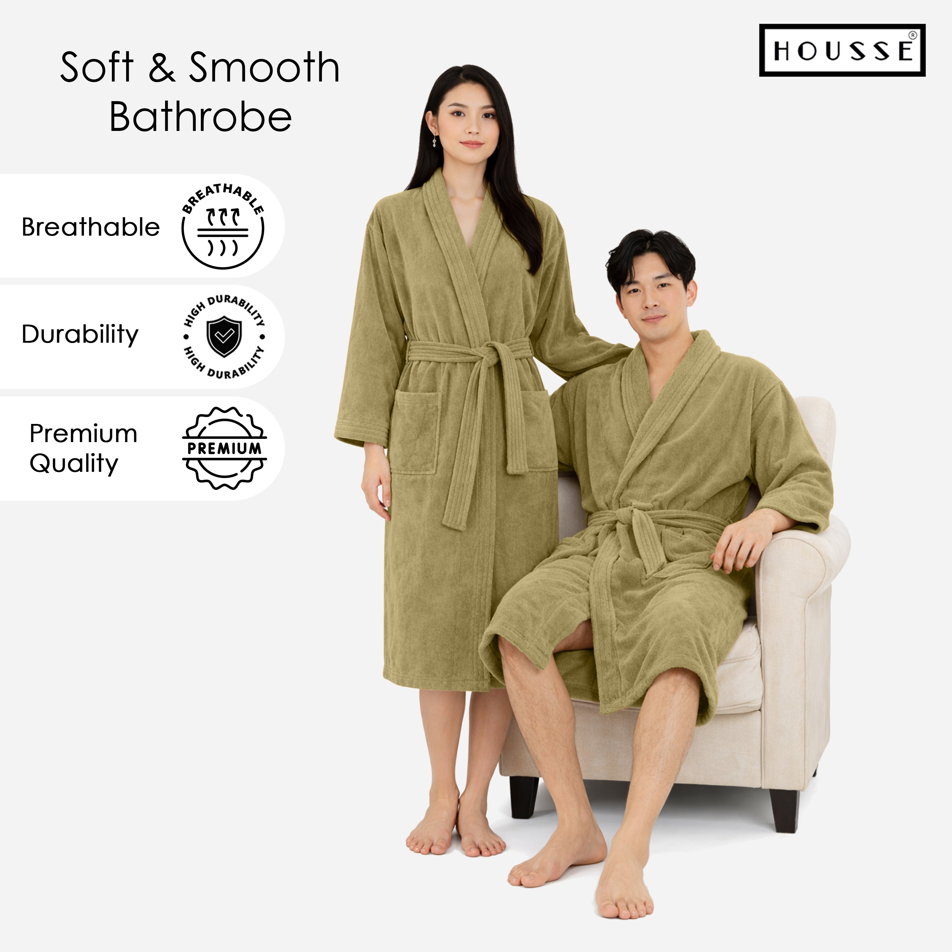 HOUSSE Microfiber Bathrobe 500 GSM | Solid Bathrobes, Highly Absorbent, Quick-Dry And Soft Bathrobe