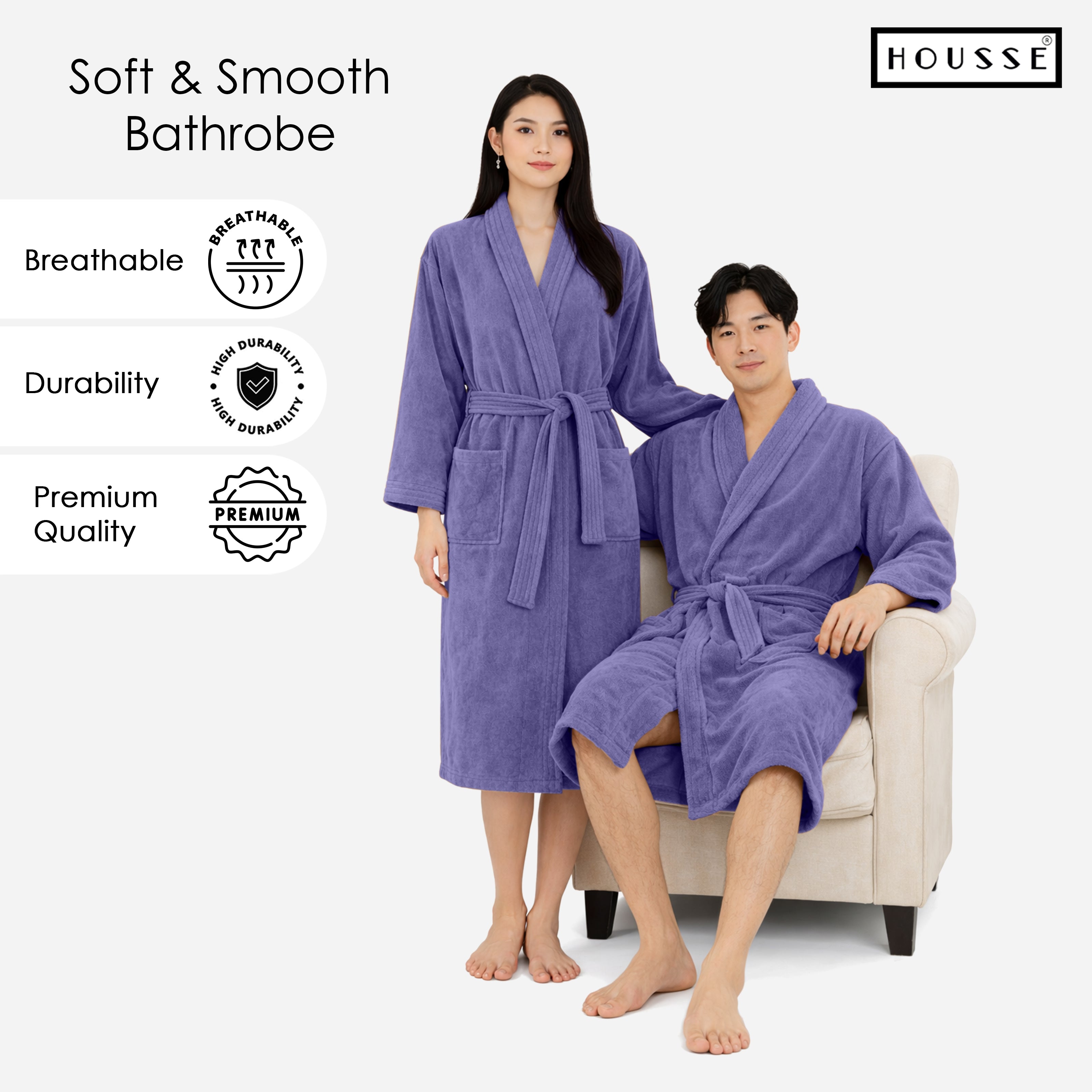 HOUSSE Microfiber Bathrobe 500 GSM | Solid Bathrobes, Highly Absorbent, Quick-Dry And Soft Bathrobe