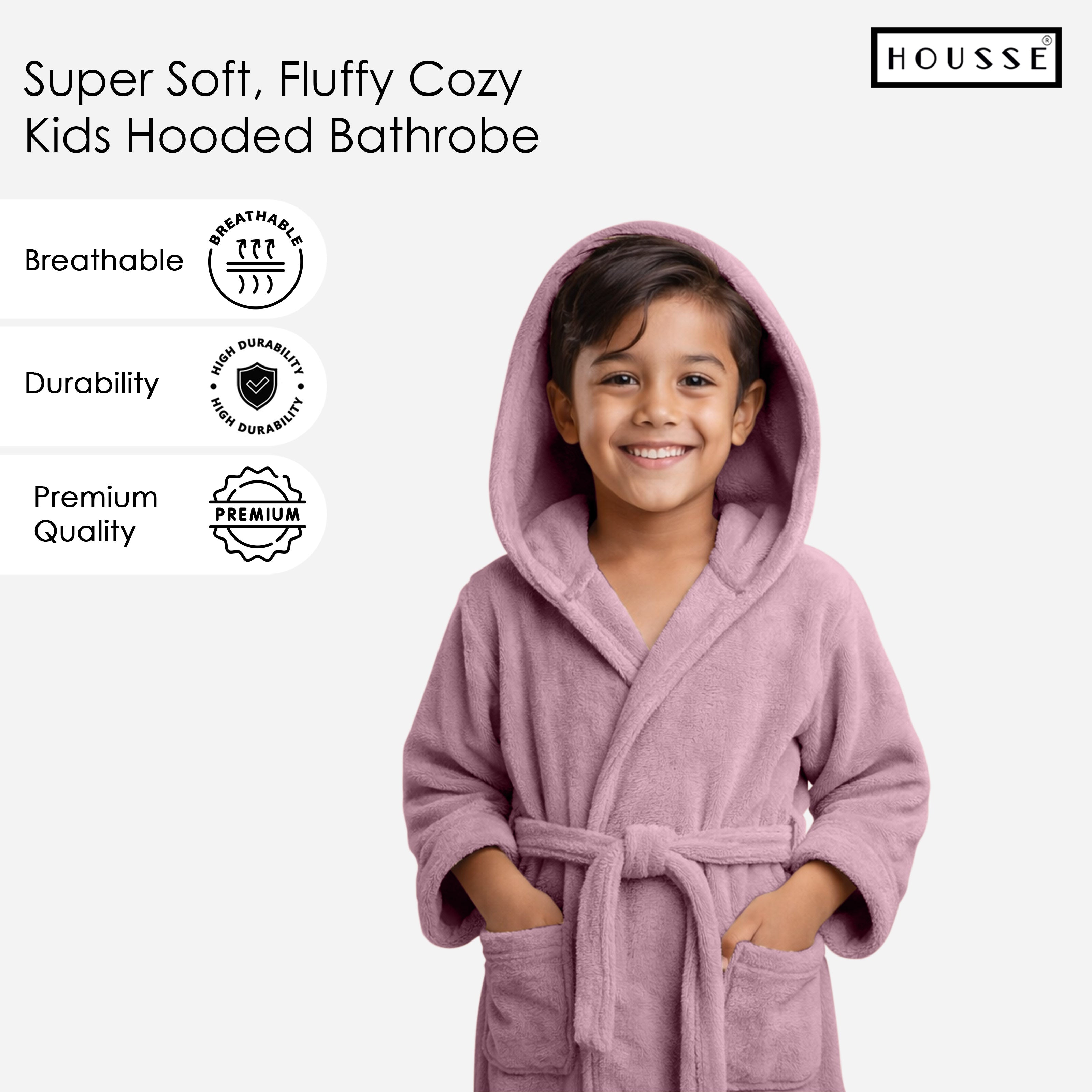HOUSSE Bathrobe | 450 GSM Microfiber Solid Bathrobes for Kids | Solid Bathrobes, Highly Absorbent, Super Soft Bathrobe With Hoodie And Belt | Lightweight & Warm | 102 cm Long | Size-L | Pack of 1