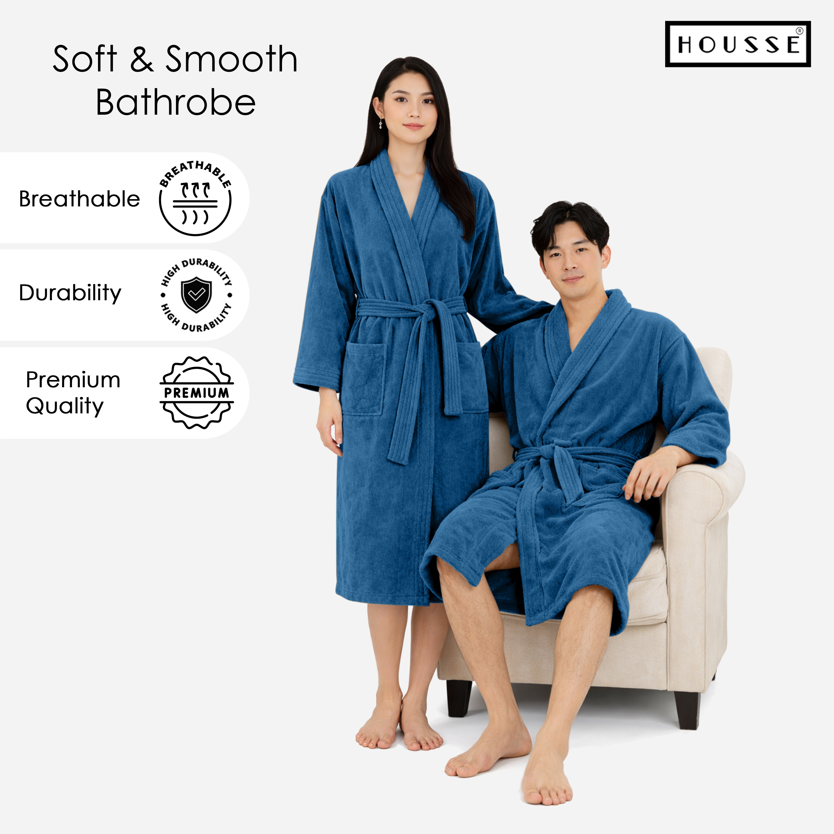 HOUSSE Microfiber Bathrobe 500 GSM | Solid Bathrobes, Highly Absorbent, Quick-Dry And Soft Bathrobe