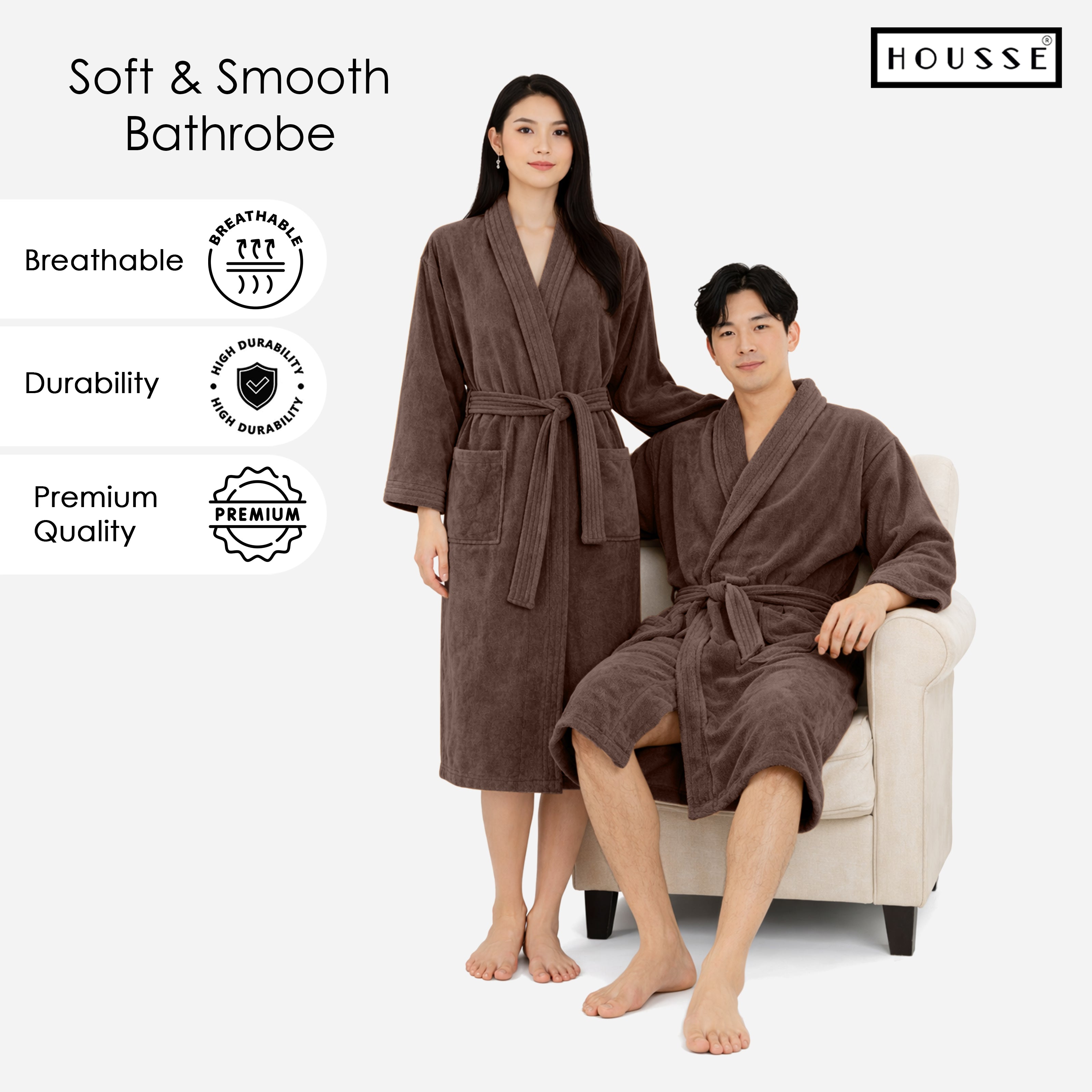 HOUSSE Microfiber Bathrobe 500 GSM | Solid Bathrobes, Highly Absorbent, Quick-Dry And Soft Bathrobe
