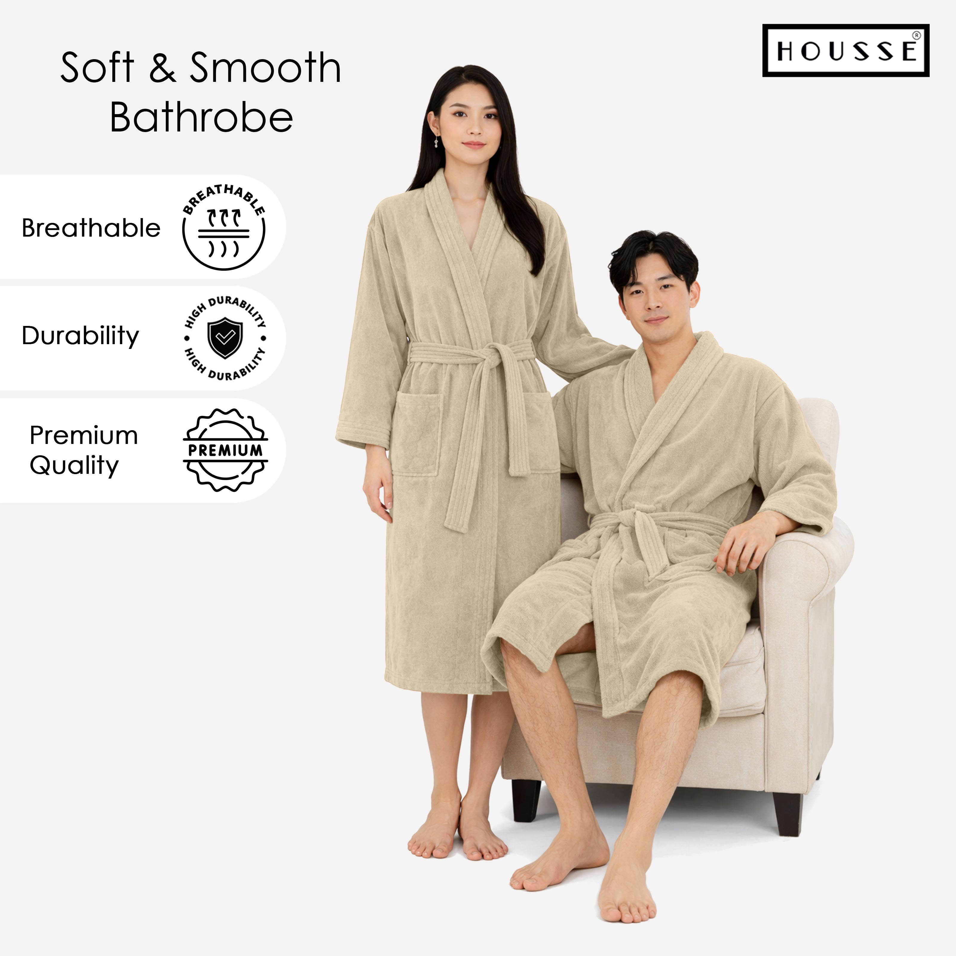 HOUSSE Microfiber Bathrobe 500 GSM | Solid Bathrobes, Highly Absorbent, Quick-Dry And Soft Bathrobe