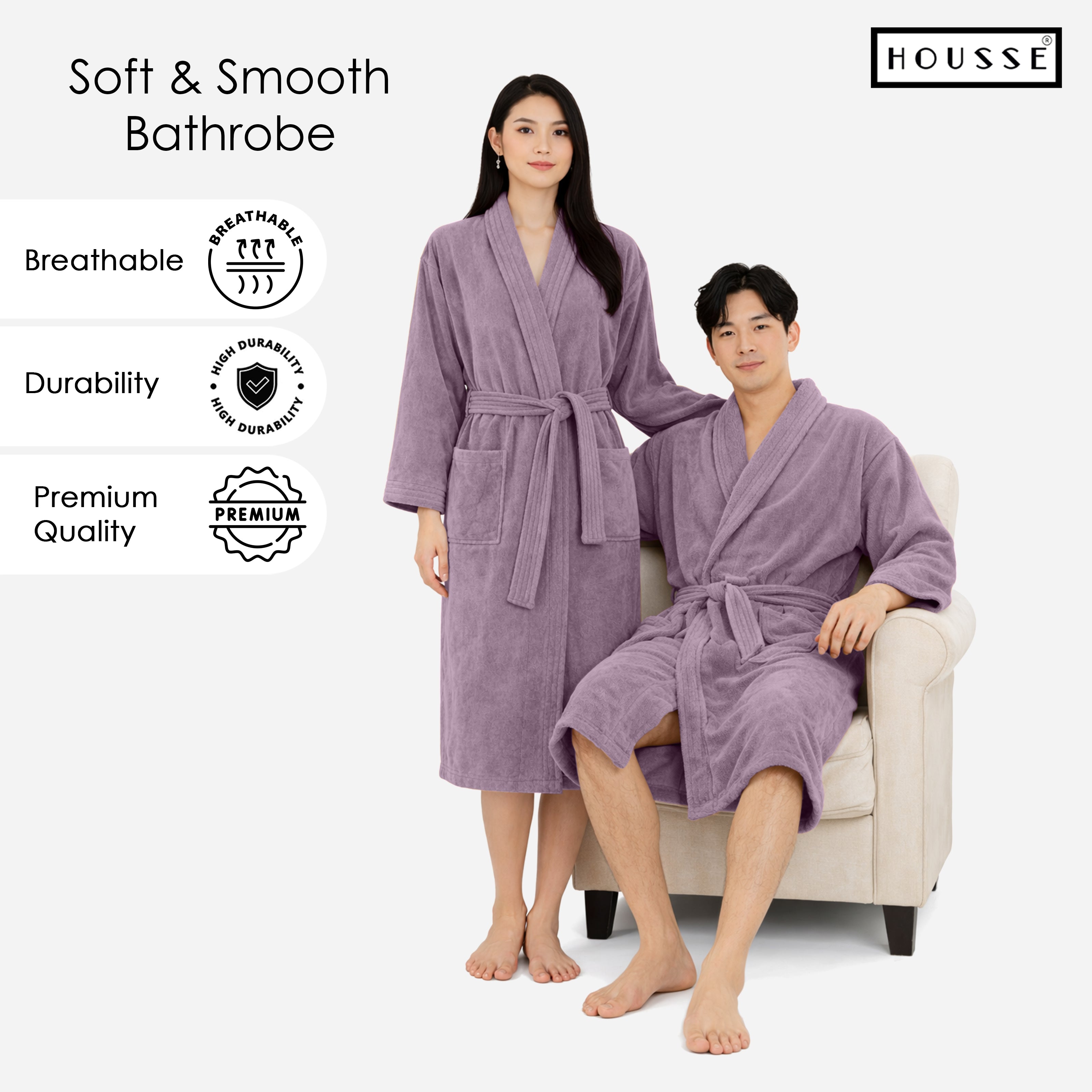 HOUSSE Microfiber Bathrobe 500 GSM | Solid Bathrobes, Highly Absorbent, Quick-Dry And Soft Bathrobe