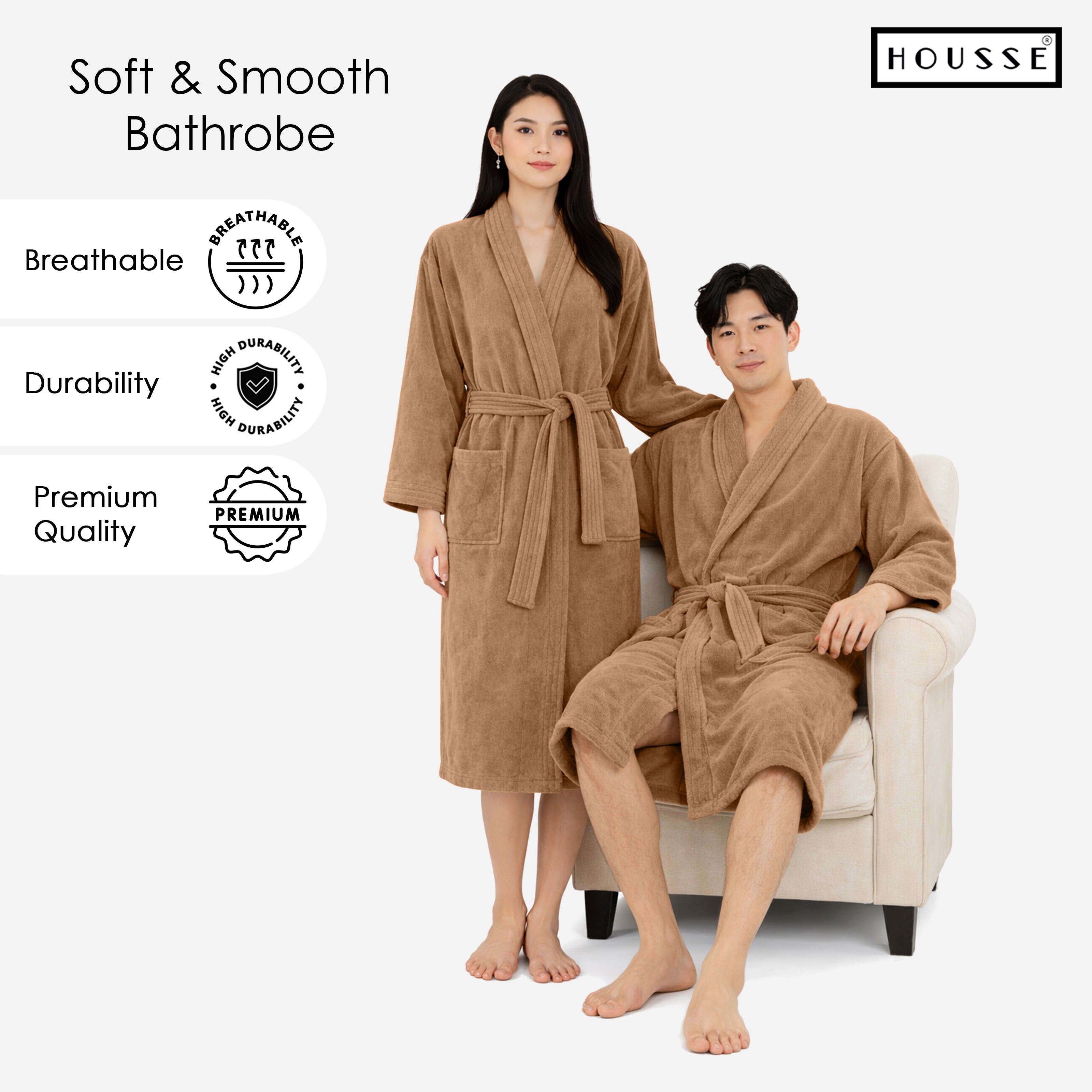 HOUSSE Microfiber Bathrobe 500 GSM | Solid Bathrobes, Highly Absorbent, Quick-Dry And Soft Bathrobe