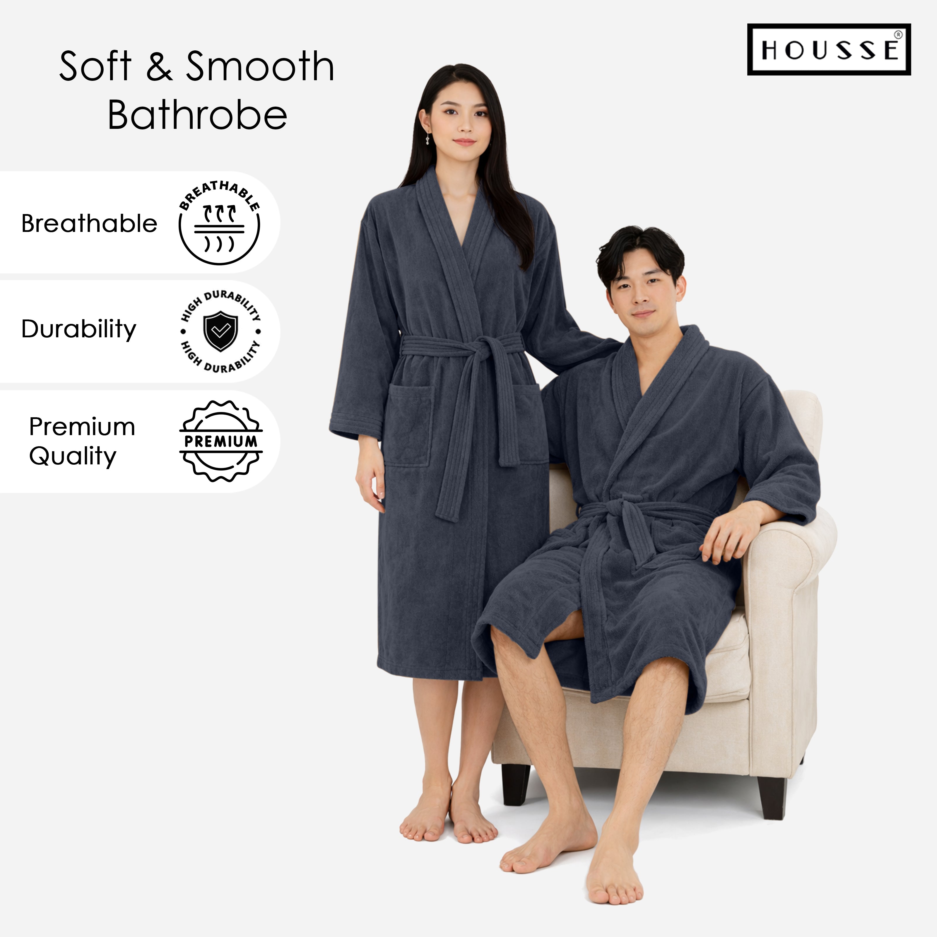 HOUSSE Microfiber Bathrobe 500 GSM | Solid Bathrobes, Highly Absorbent, Quick-Dry And Soft Bathrobe