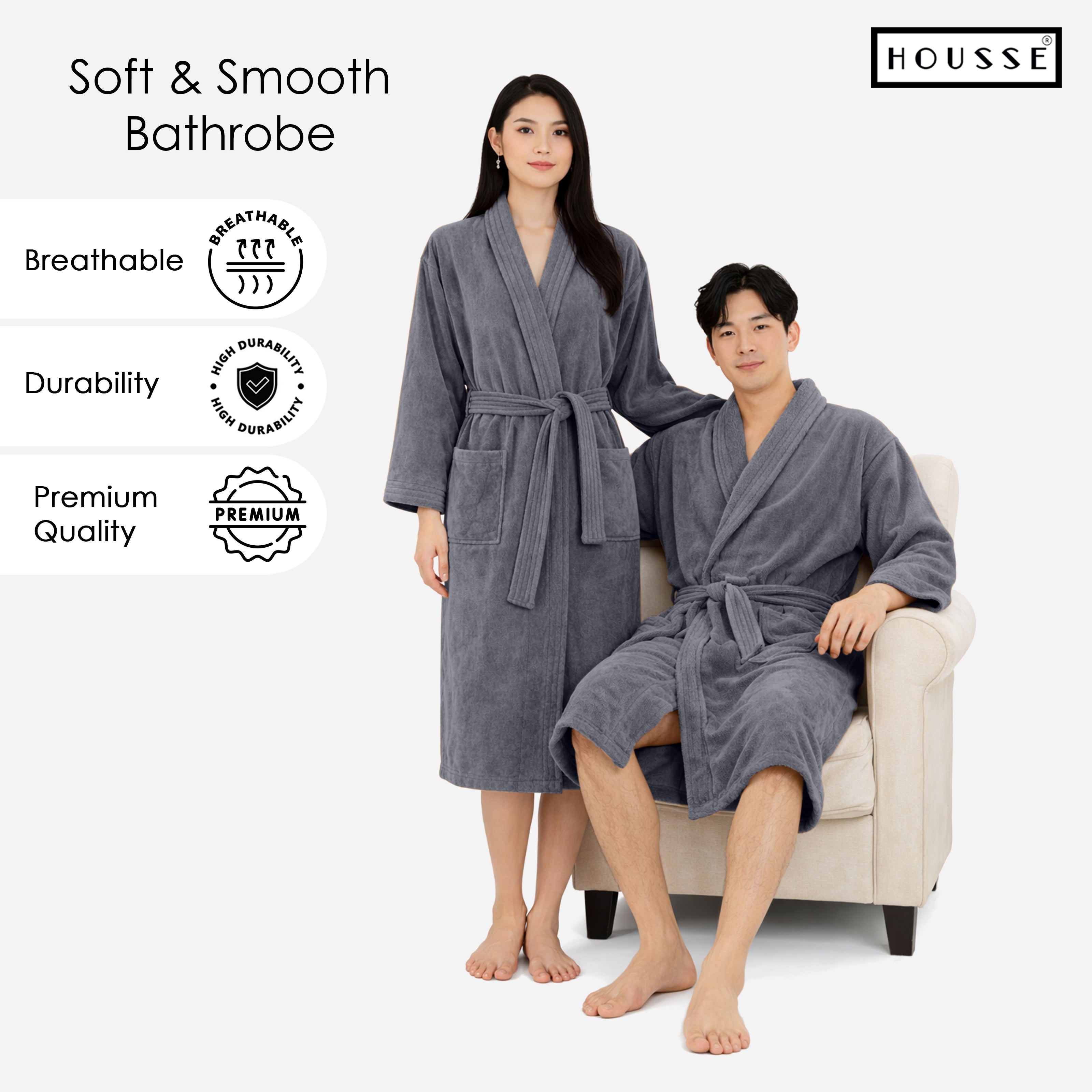 HOUSSE Microfiber Bathrobe 500 GSM | Solid Bathrobes, Highly Absorbent, Quick-Dry And Soft Bathrobe