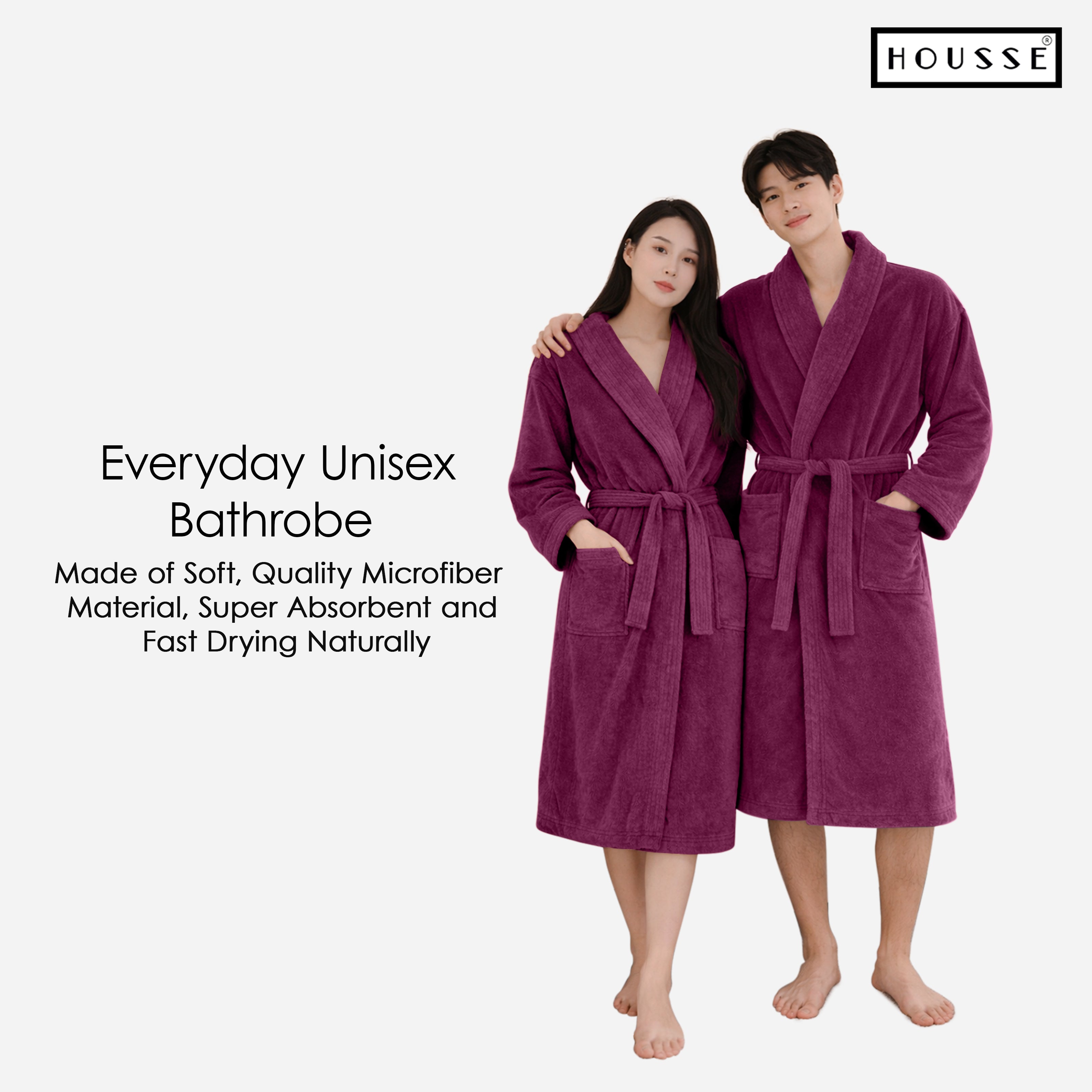 HOUSSE Microfiber Bathrobe 500 GSM | Solid Bathrobes, Highly Absorbent, Quick-Dry And Soft Bathrobe