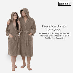 HOUSSE Bathrobe | 450 GSM Microfiber Bathrobe For Women & Men | Super Soft Bathrobe With Hoodie And Belt | Highly Absorbent, Lightweight & Warm | 102 cm Long | Size-L | Pack of 1