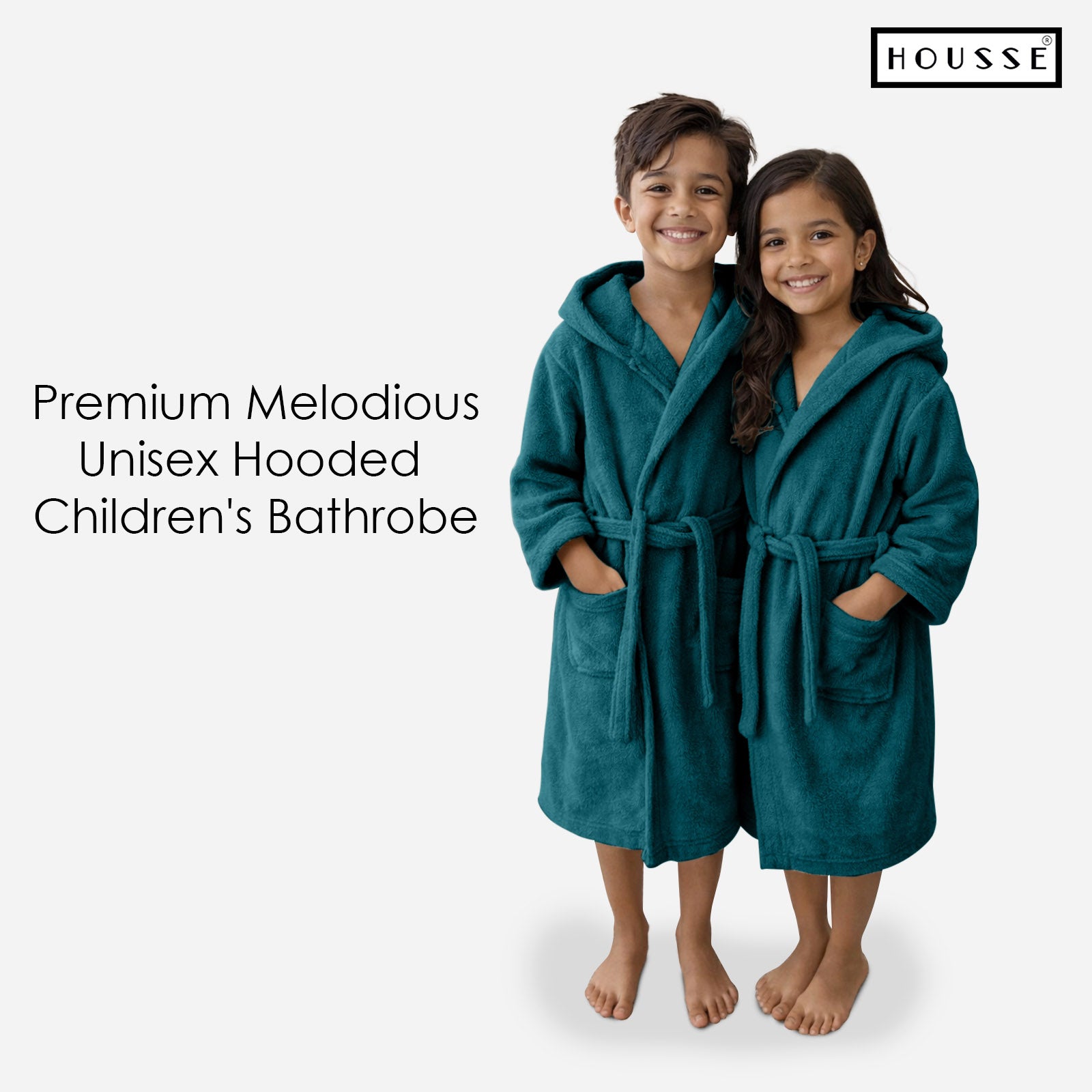 HOUSSE Bathrobe | 450 GSM Microfiber Solid Bathrobes for Kids | Solid Bathrobes, Highly Absorbent, Super Soft Bathrobe With Hoodie And Belt | Lightweight & Warm | 102 cm Long | Size-L | Pack of 1