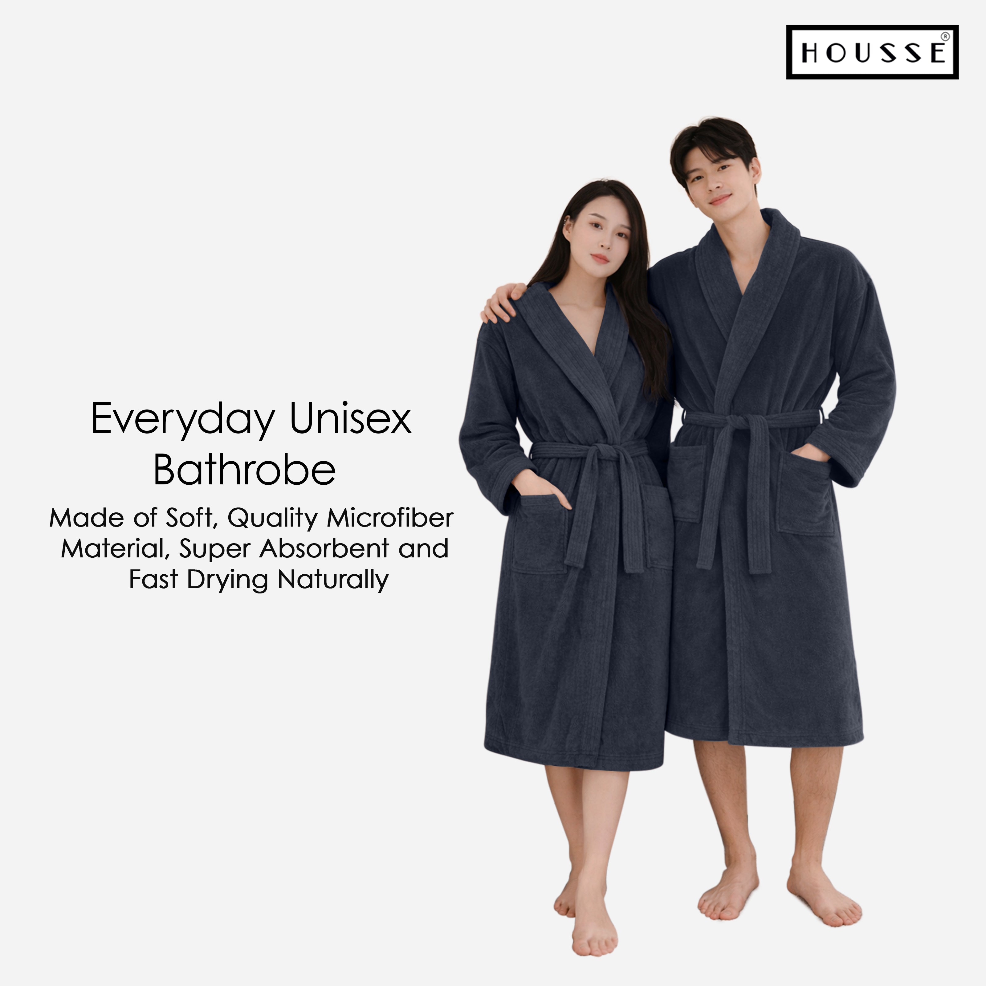 HOUSSE Microfiber Bathrobe 500 GSM | Solid Bathrobes, Highly Absorbent, Quick-Dry And Soft Bathrobe