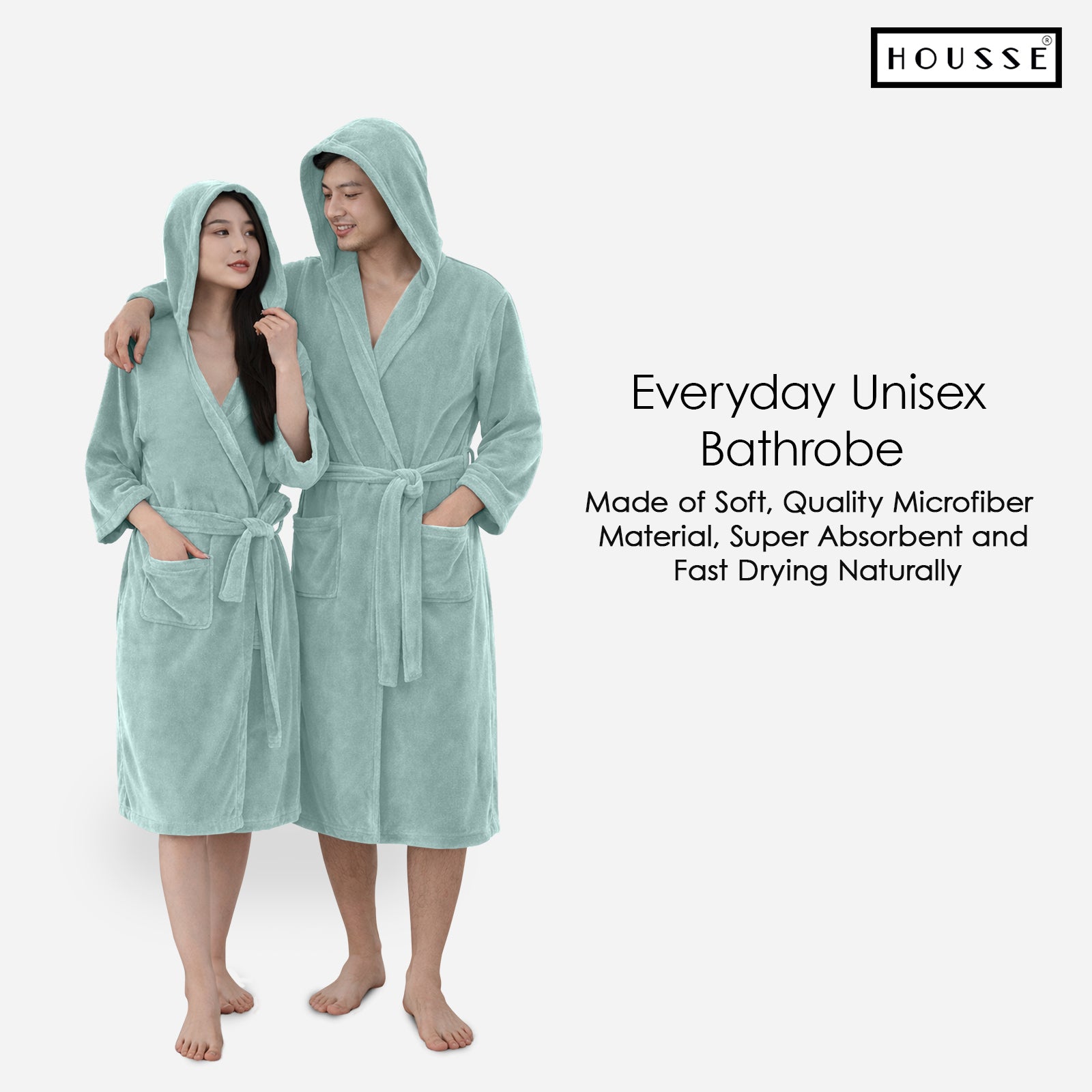 HOUSSE Bathrobe | 450 GSM Microfiber Bathrobe For Women & Men | Super Soft Bathrobe With Hoodie And Belt | Highly Absorbent, Lightweight & Warm | 102 cm Long | Size-L | Pack of 1