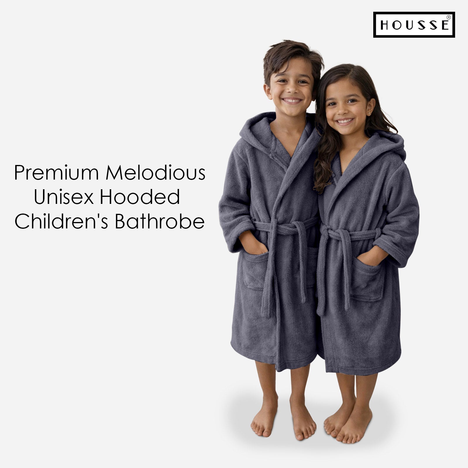 HOUSSE Bathrobe | 450 GSM Microfiber Solid Bathrobes for Kids | Solid Bathrobes, Highly Absorbent, Super Soft Bathrobe With Hoodie And Belt | Lightweight & Warm | 102 cm Long | Size-L | Pack of 1