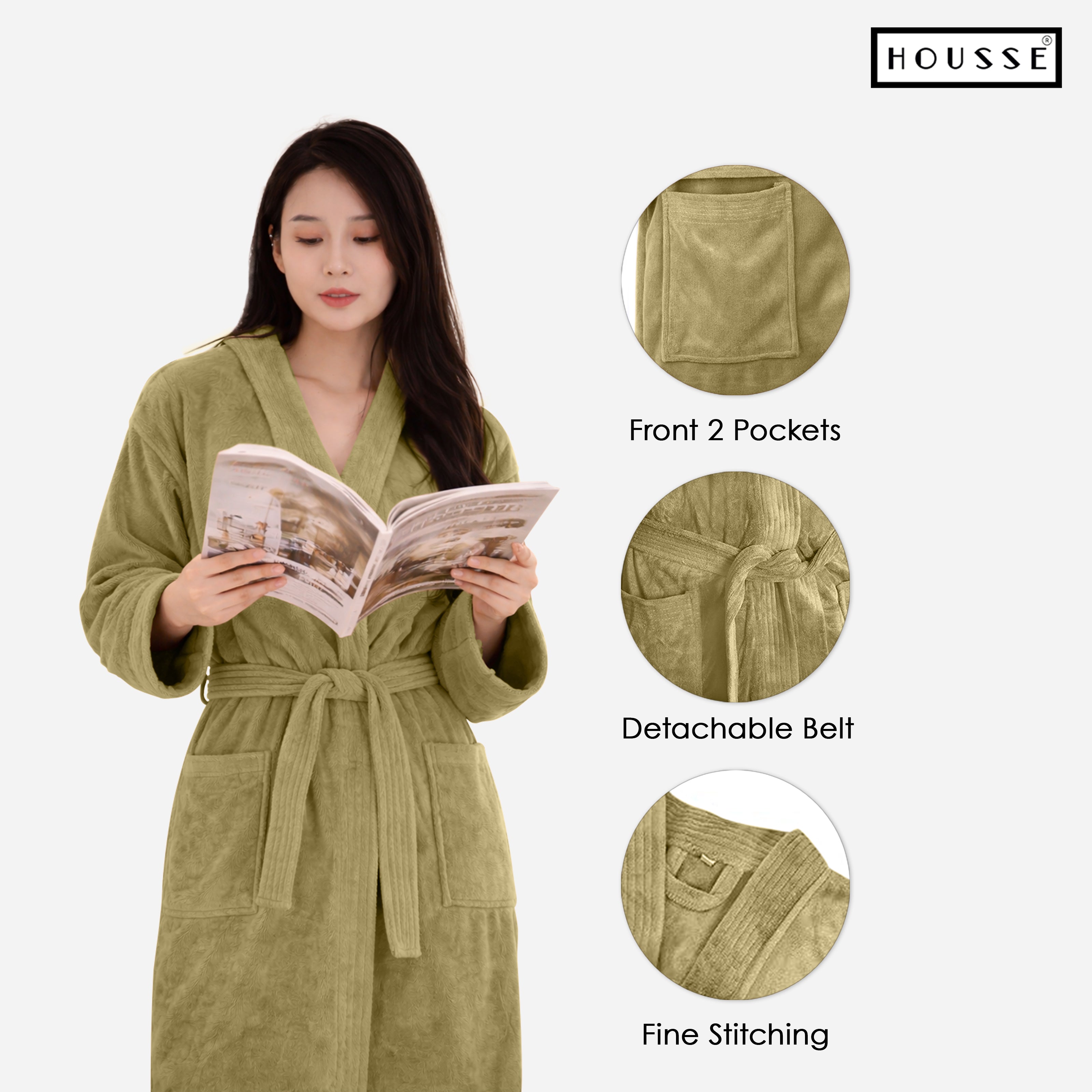HOUSSE Microfiber Bathrobe 500 GSM | Solid Bathrobes, Highly Absorbent, Quick-Dry And Soft Bathrobe