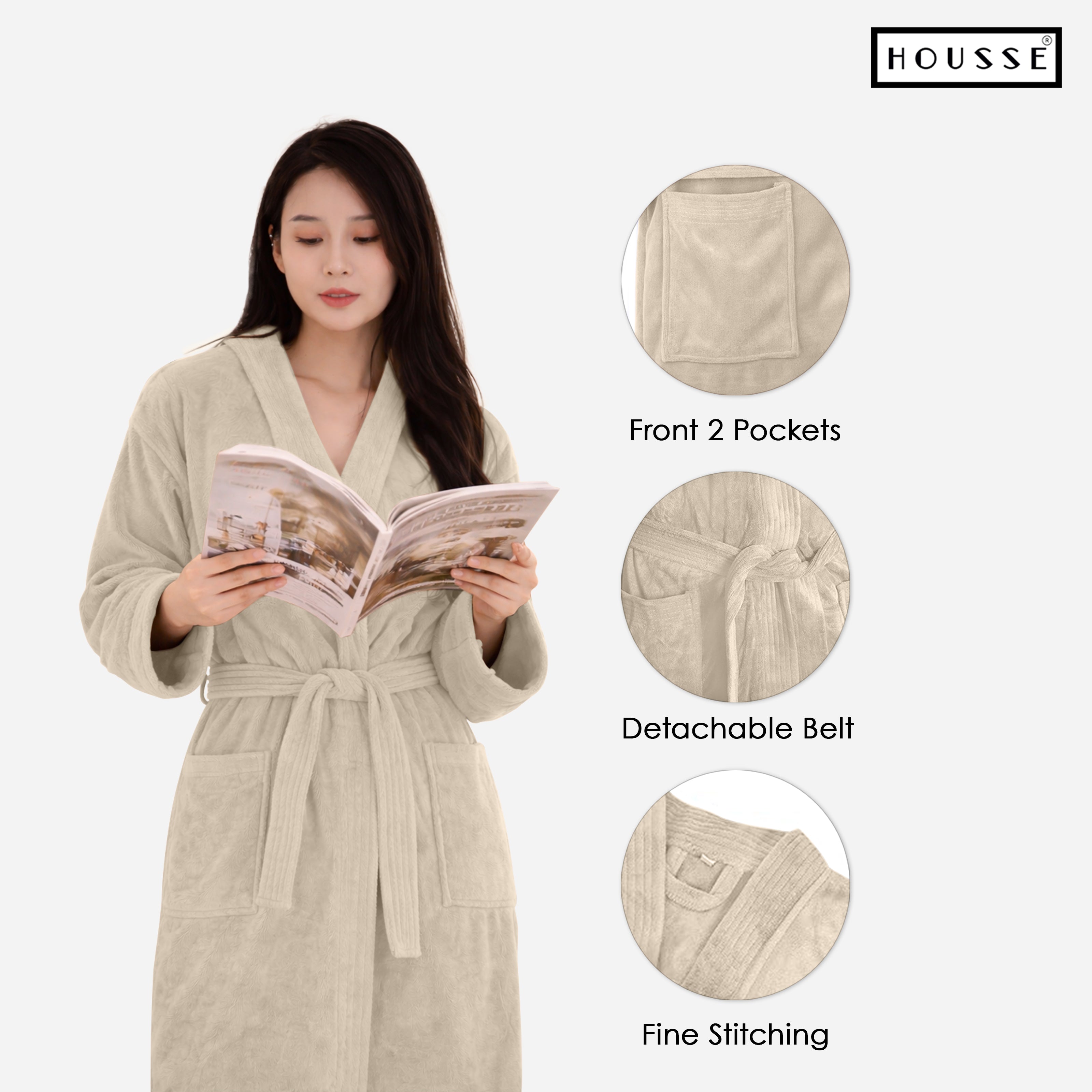 HOUSSE Microfiber Bathrobe 500 GSM | Solid Bathrobes, Highly Absorbent, Quick-Dry And Soft Bathrobe