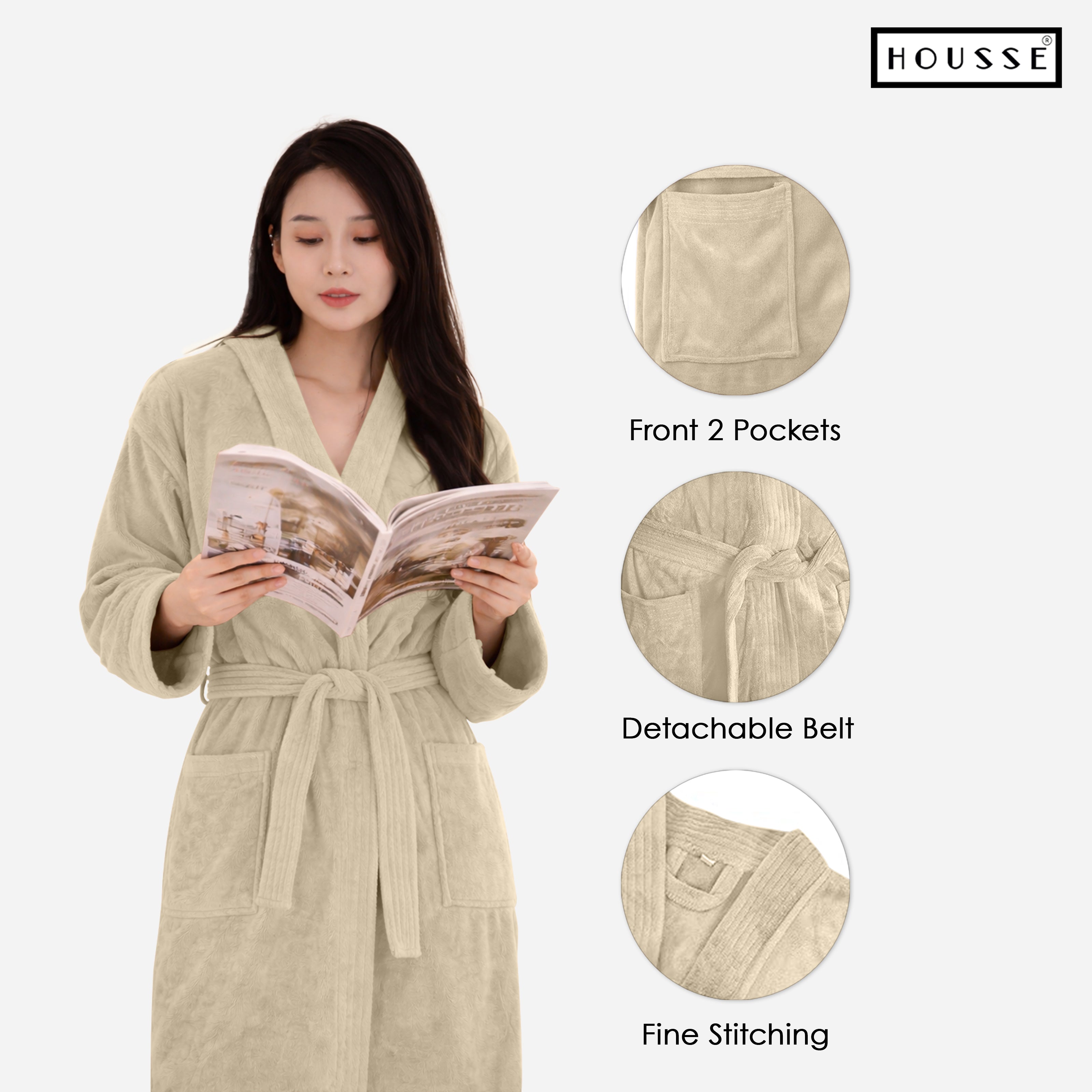 HOUSSE Microfiber Bathrobe 500 GSM | Solid Bathrobes, Highly Absorbent, Quick-Dry And Soft Bathrobe