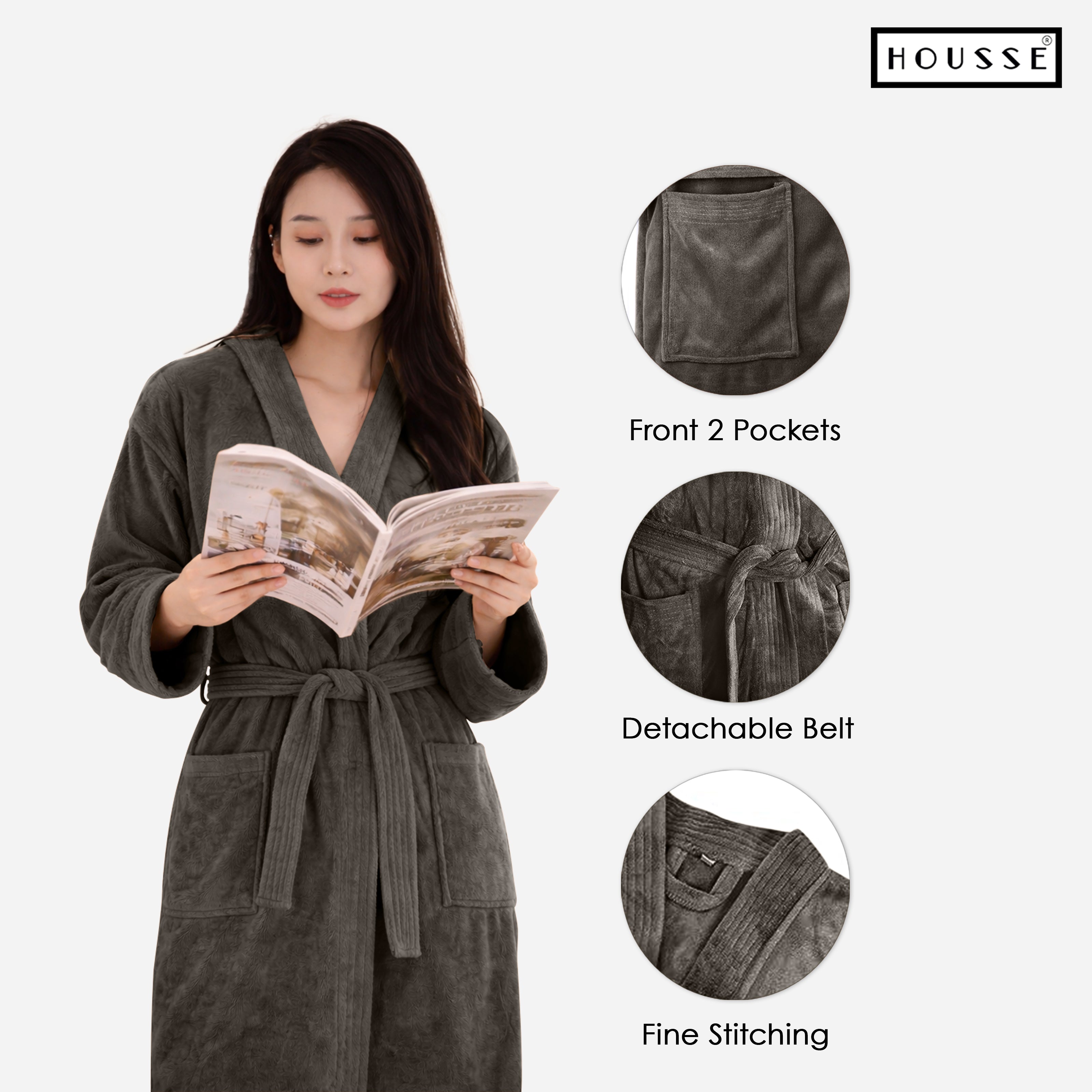 HOUSSE Microfiber Bathrobe 500 GSM | Solid Bathrobes, Highly Absorbent, Quick-Dry And Soft Bathrobe