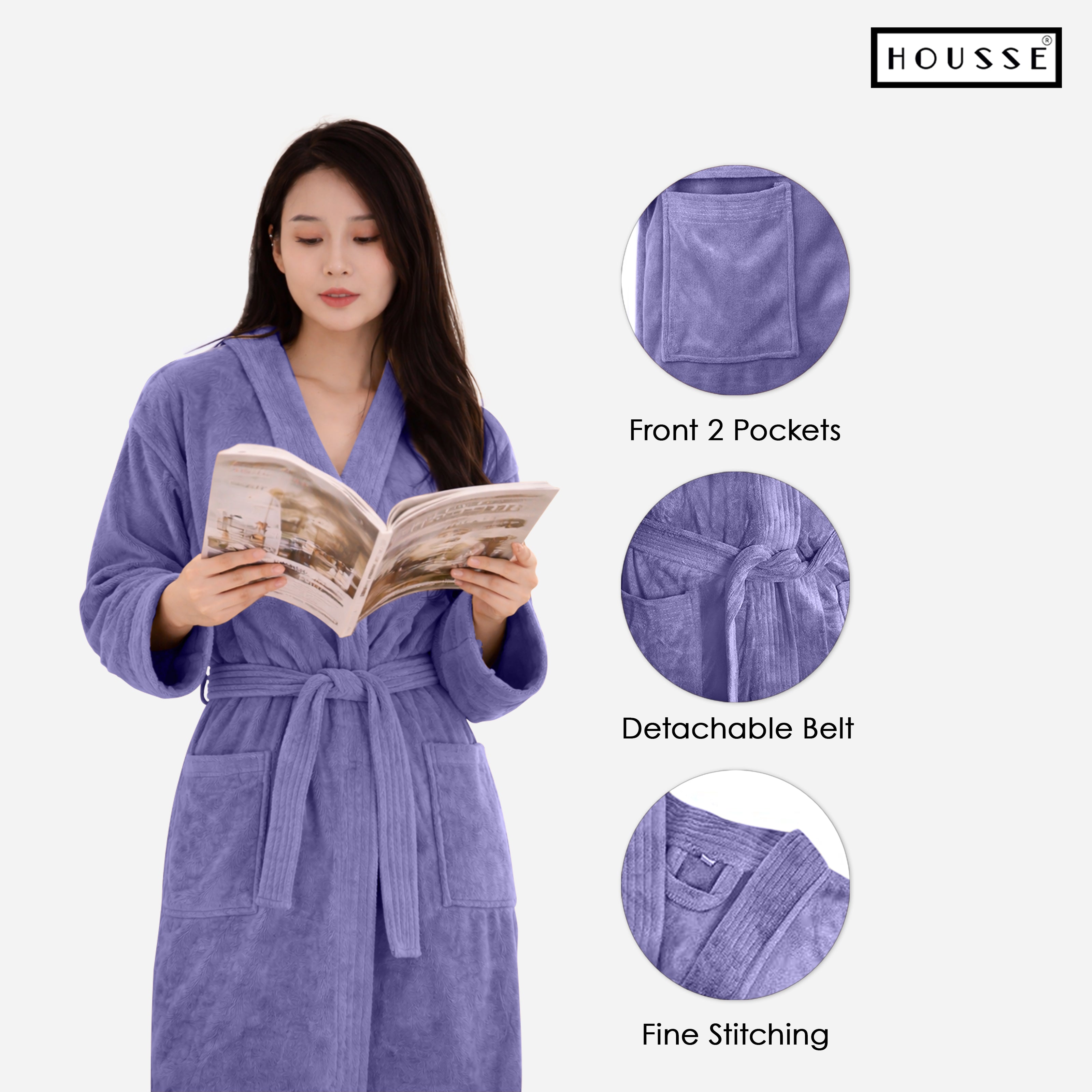 HOUSSE Microfiber Bathrobe 500 GSM | Solid Bathrobes, Highly Absorbent, Quick-Dry And Soft Bathrobe