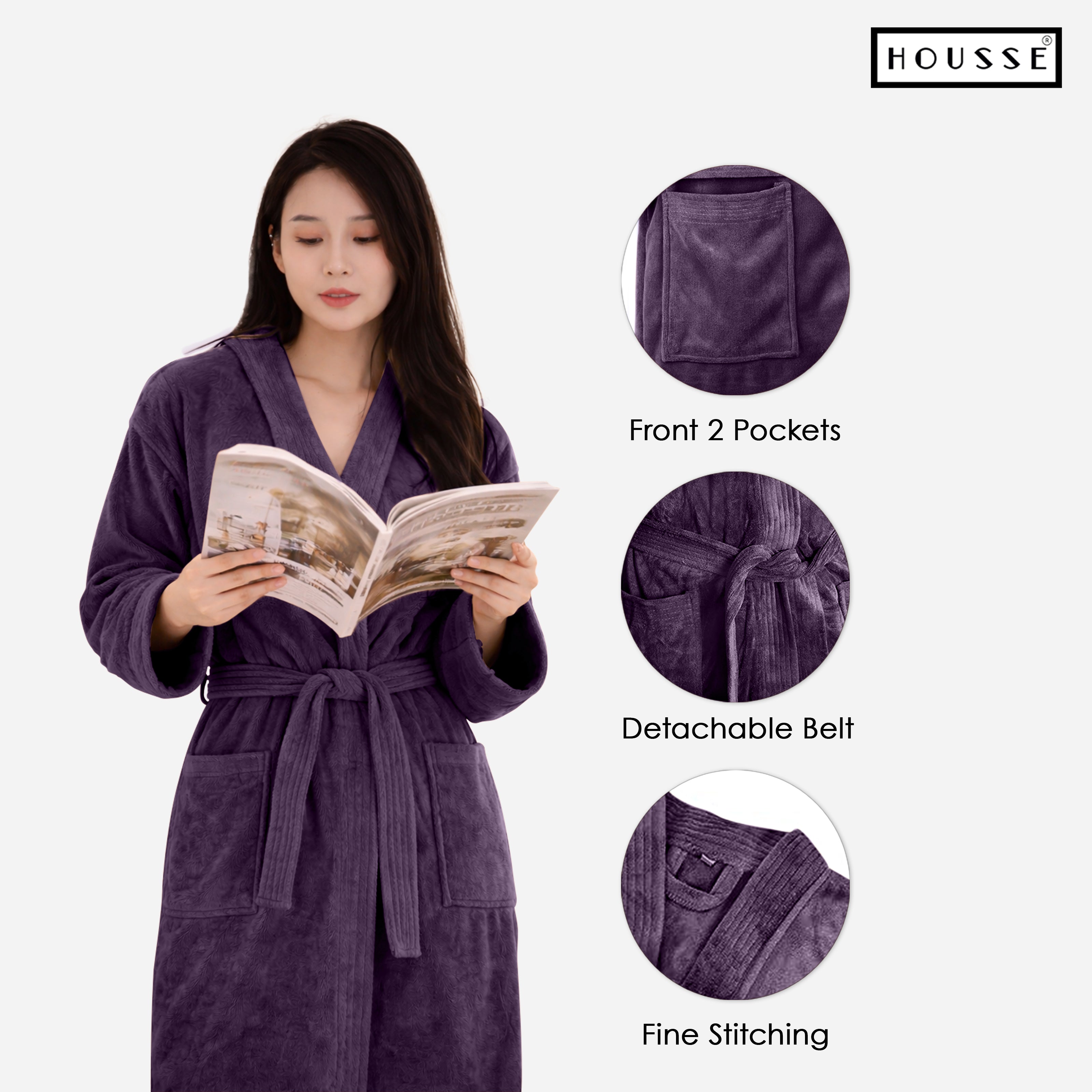 HOUSSE Microfiber Bathrobe 500 GSM | Solid Bathrobes, Highly Absorbent, Quick-Dry And Soft Bathrobe