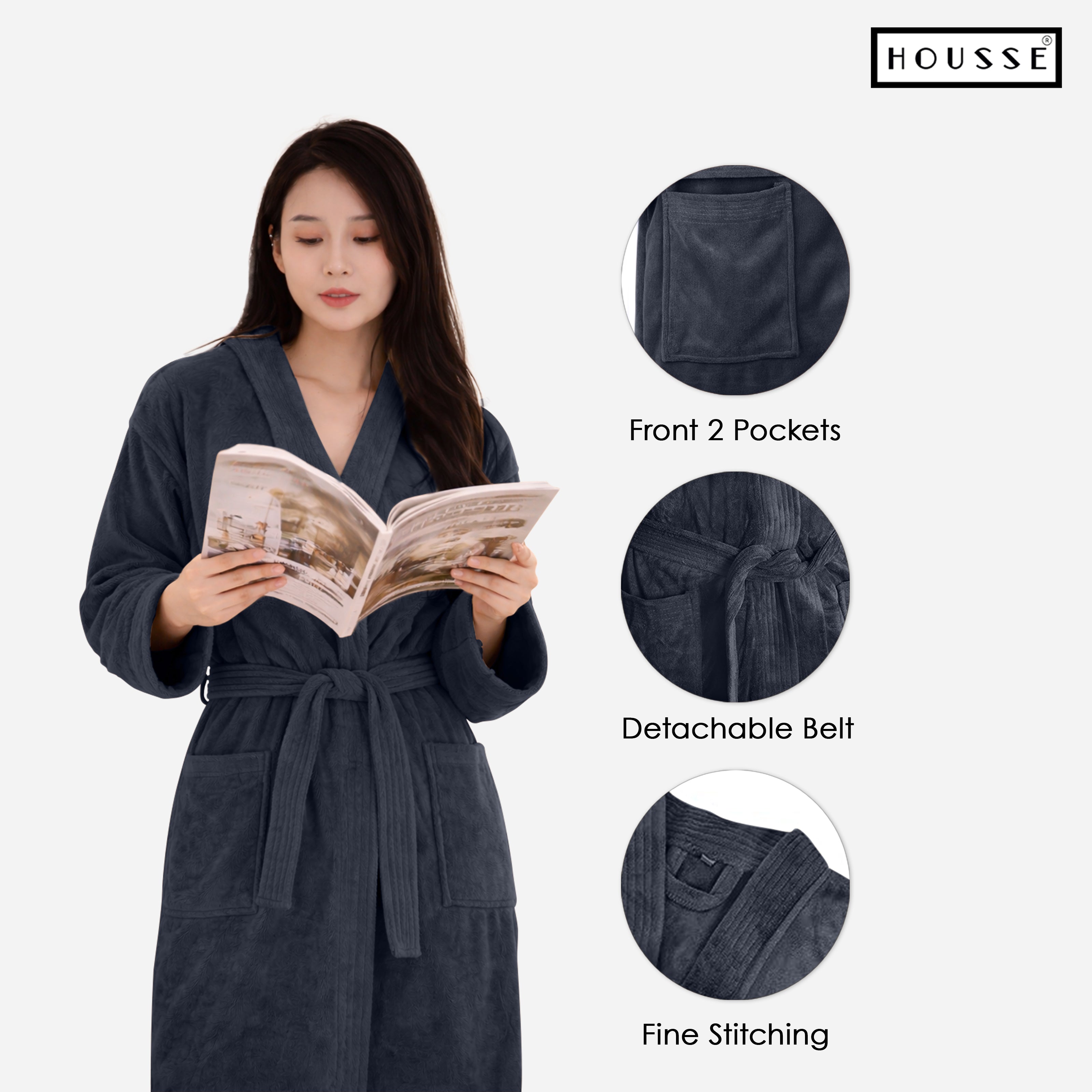 HOUSSE Microfiber Bathrobe 500 GSM | Solid Bathrobes, Highly Absorbent, Quick-Dry And Soft Bathrobe