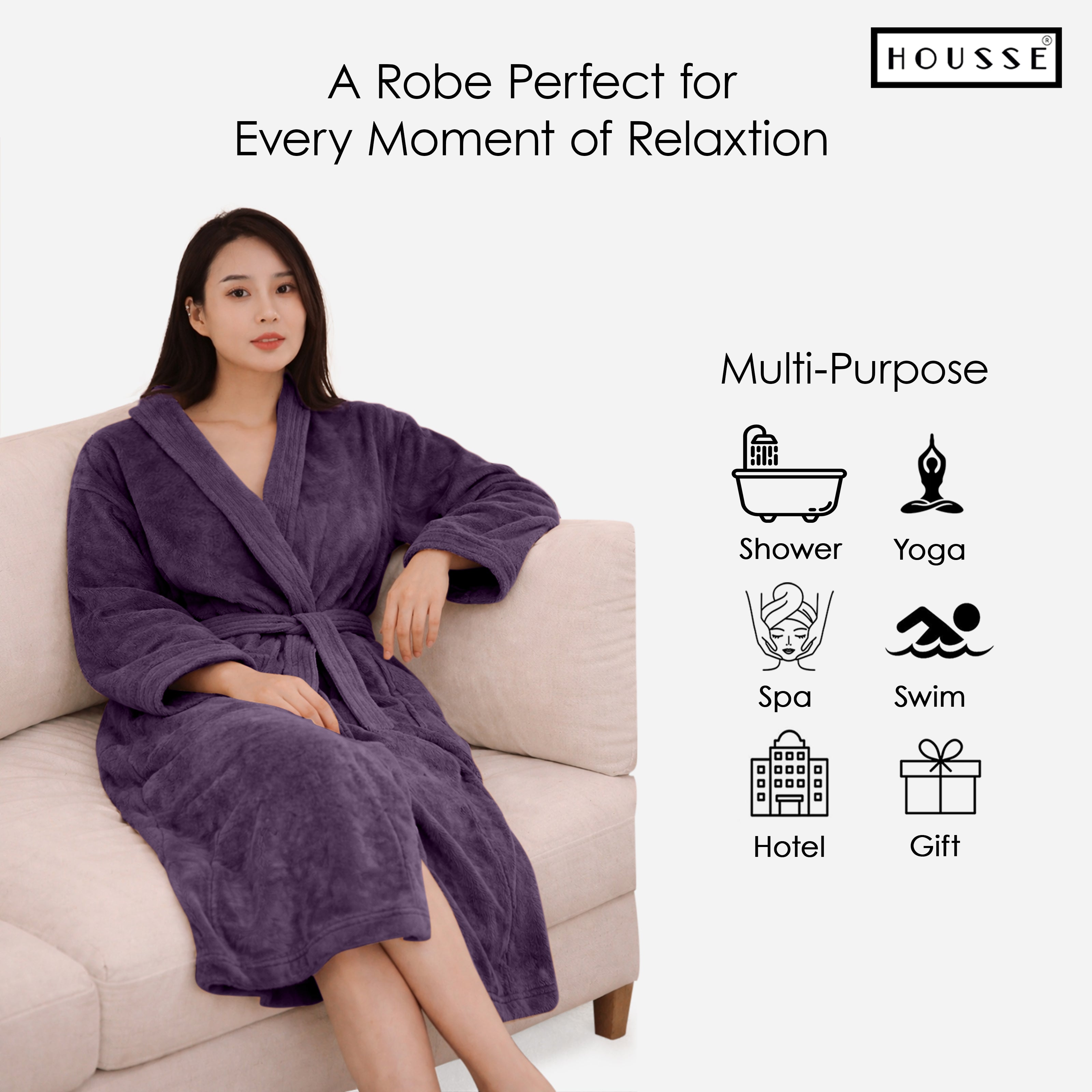 HOUSSE Microfiber Bathrobe 500 GSM | Solid Bathrobes, Highly Absorbent, Quick-Dry And Soft Bathrobe