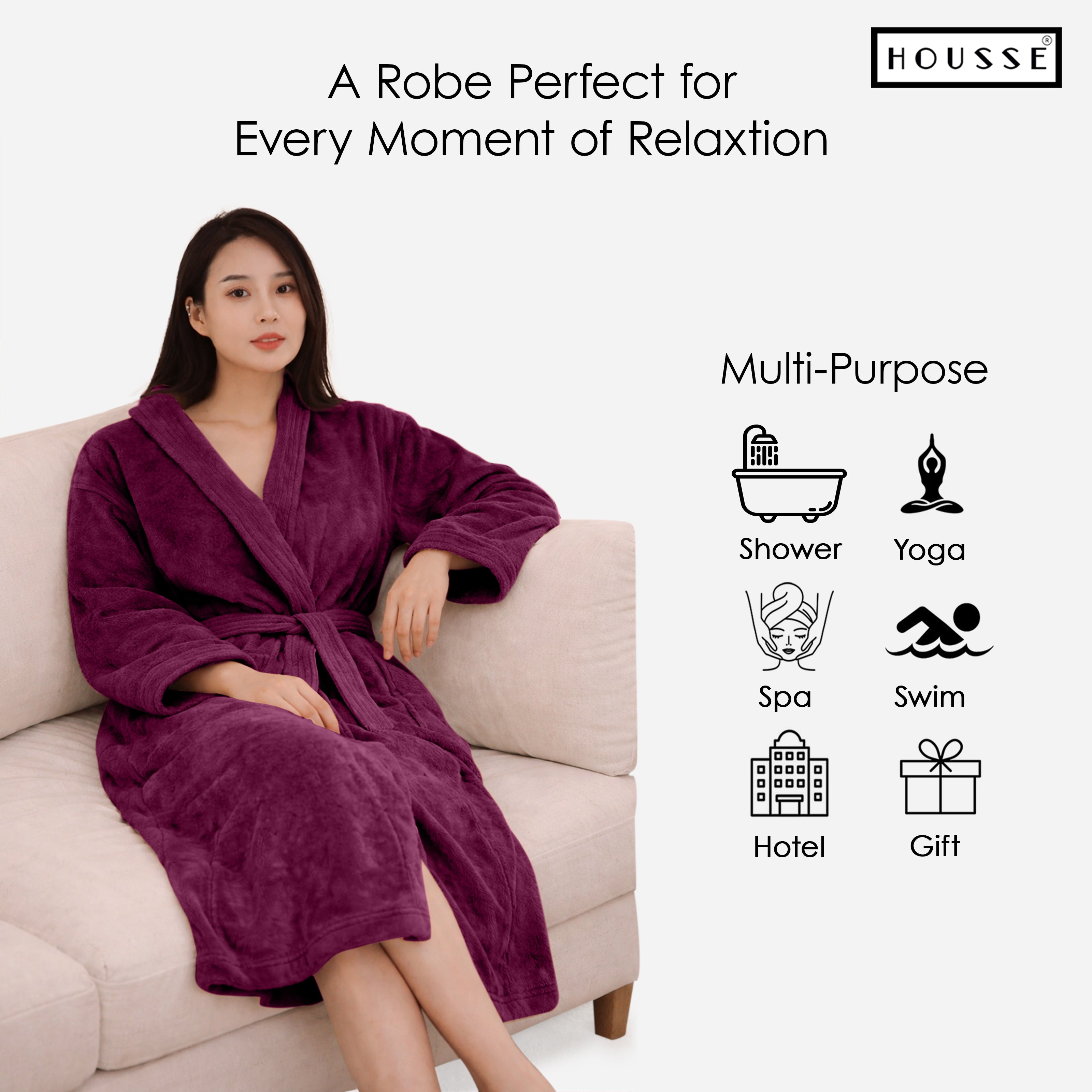 HOUSSE Microfiber Bathrobe 500 GSM | Solid Bathrobes, Highly Absorbent, Quick-Dry And Soft Bathrobe