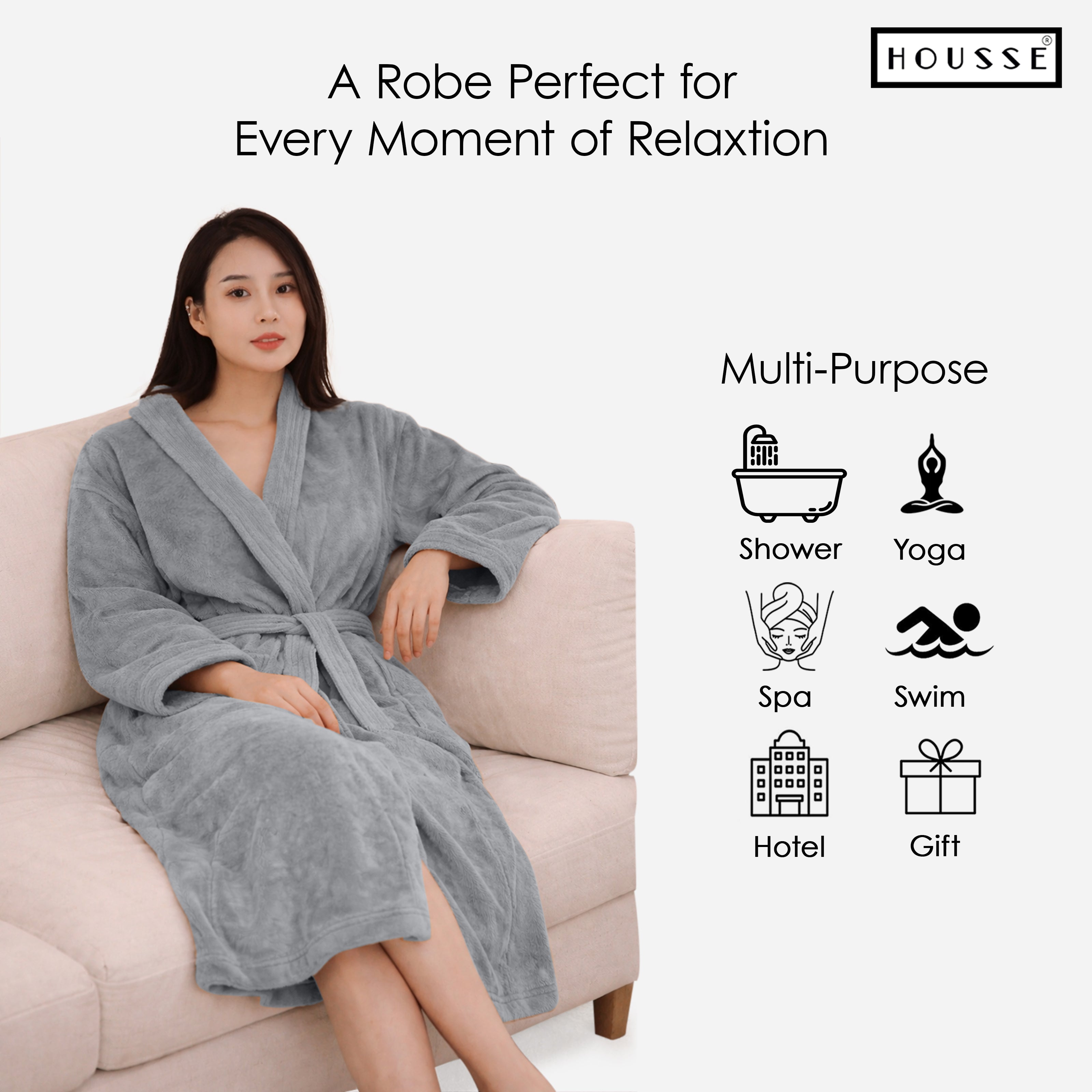 HOUSSE Microfiber Bathrobe 500 GSM | Solid Bathrobes, Highly Absorbent, Quick-Dry And Soft Bathrobe