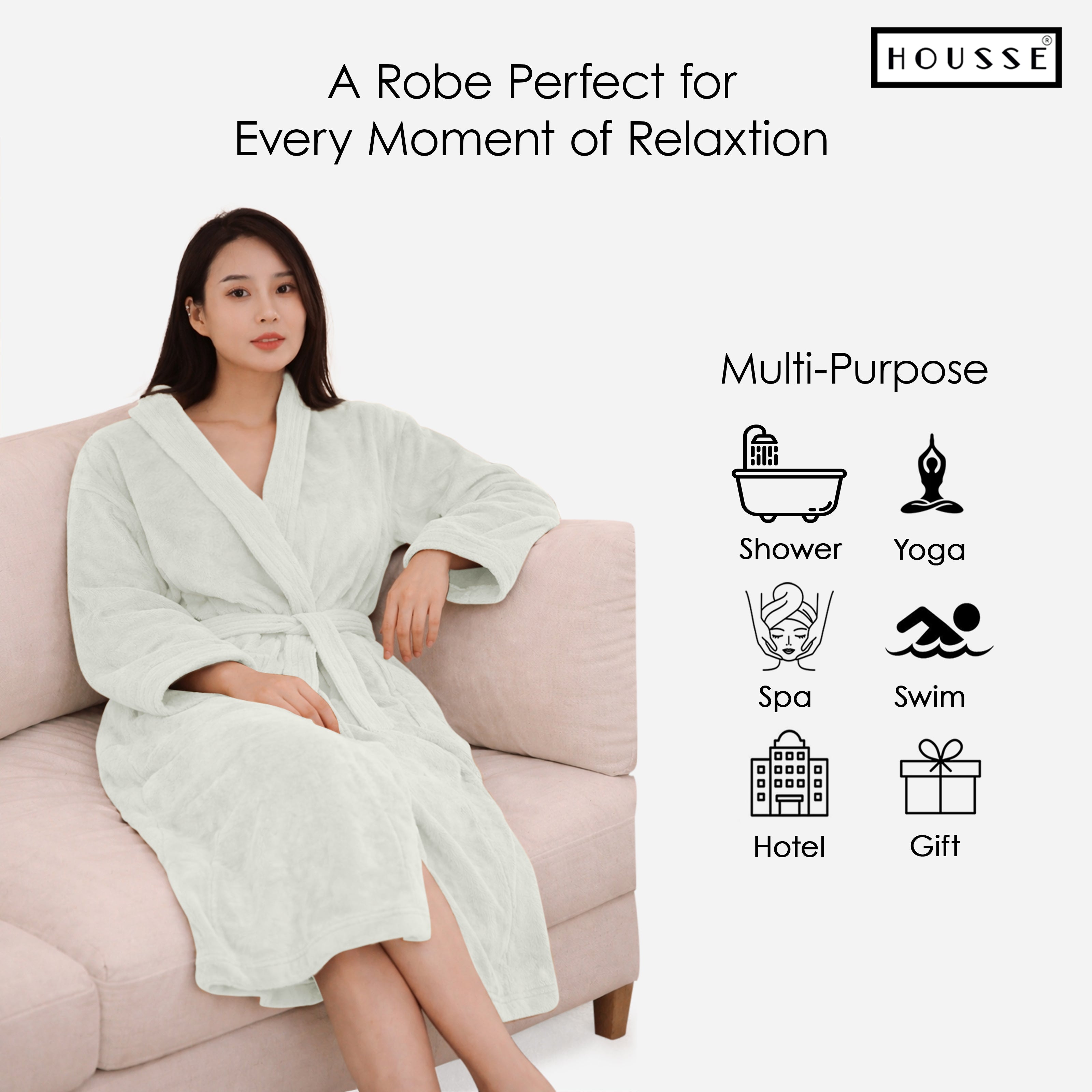 HOUSSE Microfiber Bathrobe 500 GSM | Solid Bathrobes, Highly Absorbent, Quick-Dry And Soft Bathrobe