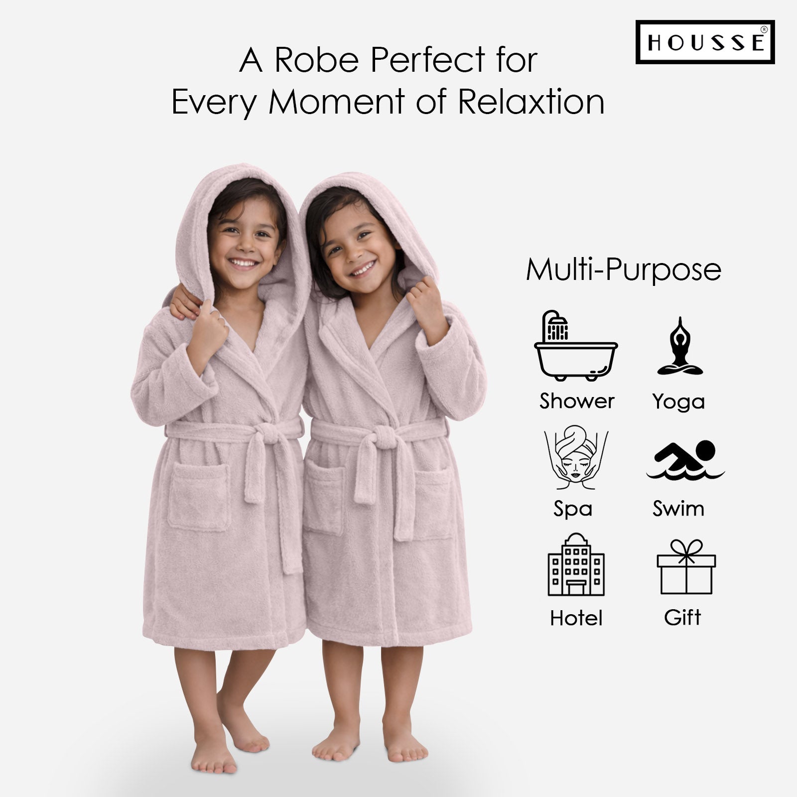 HOUSSE Bathrobe | 450 GSM Microfiber Solid Bathrobes for Kids | Solid Bathrobes, Highly Absorbent, Super Soft Bathrobe With Hoodie And Belt | Lightweight & Warm | 102 cm Long | Size-L | Pack of 1