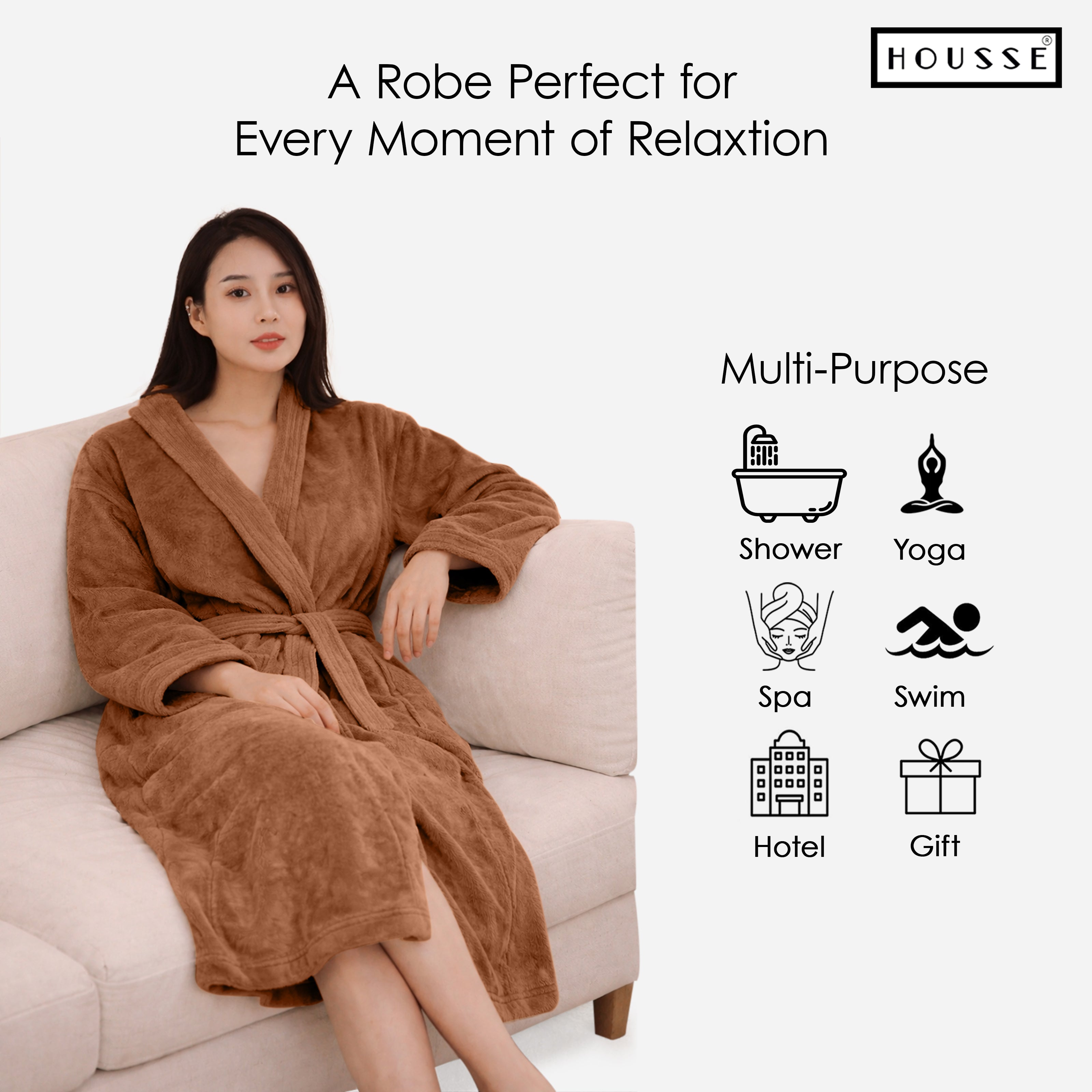 HOUSSE Microfiber Bathrobe 500 GSM | Solid Bathrobes, Highly Absorbent, Quick-Dry And Soft Bathrobe