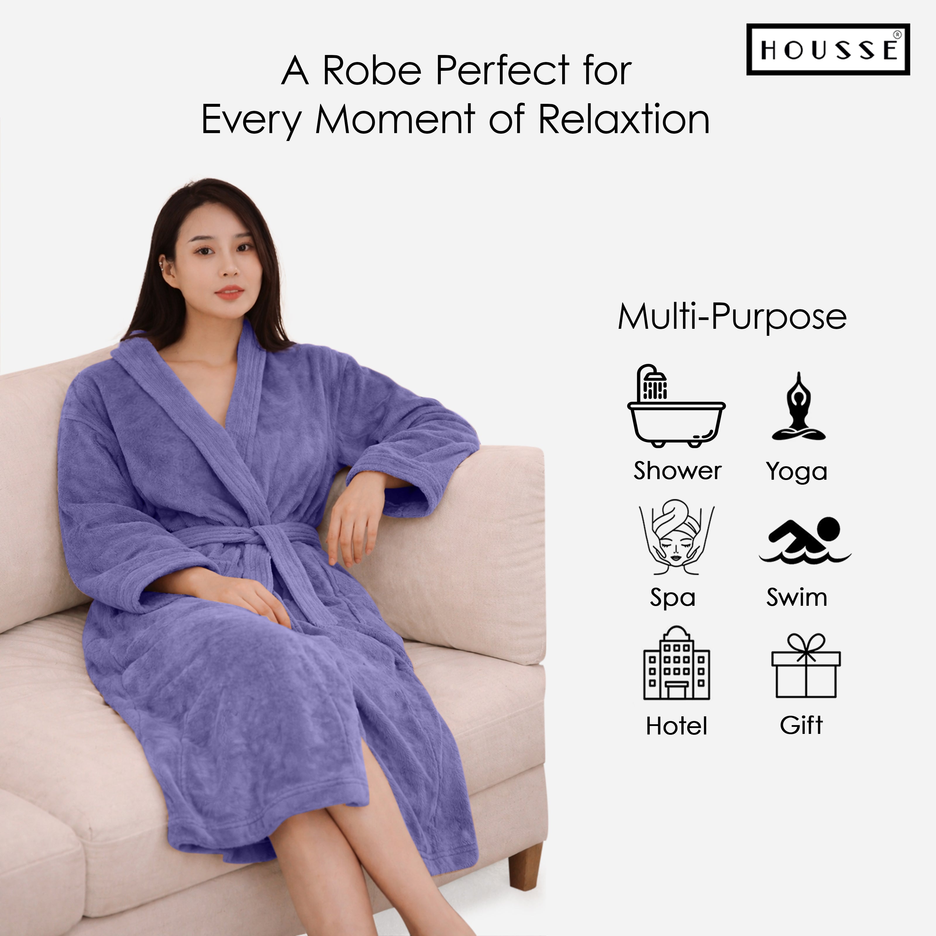 HOUSSE Microfiber Bathrobe 500 GSM | Solid Bathrobes, Highly Absorbent, Quick-Dry And Soft Bathrobe