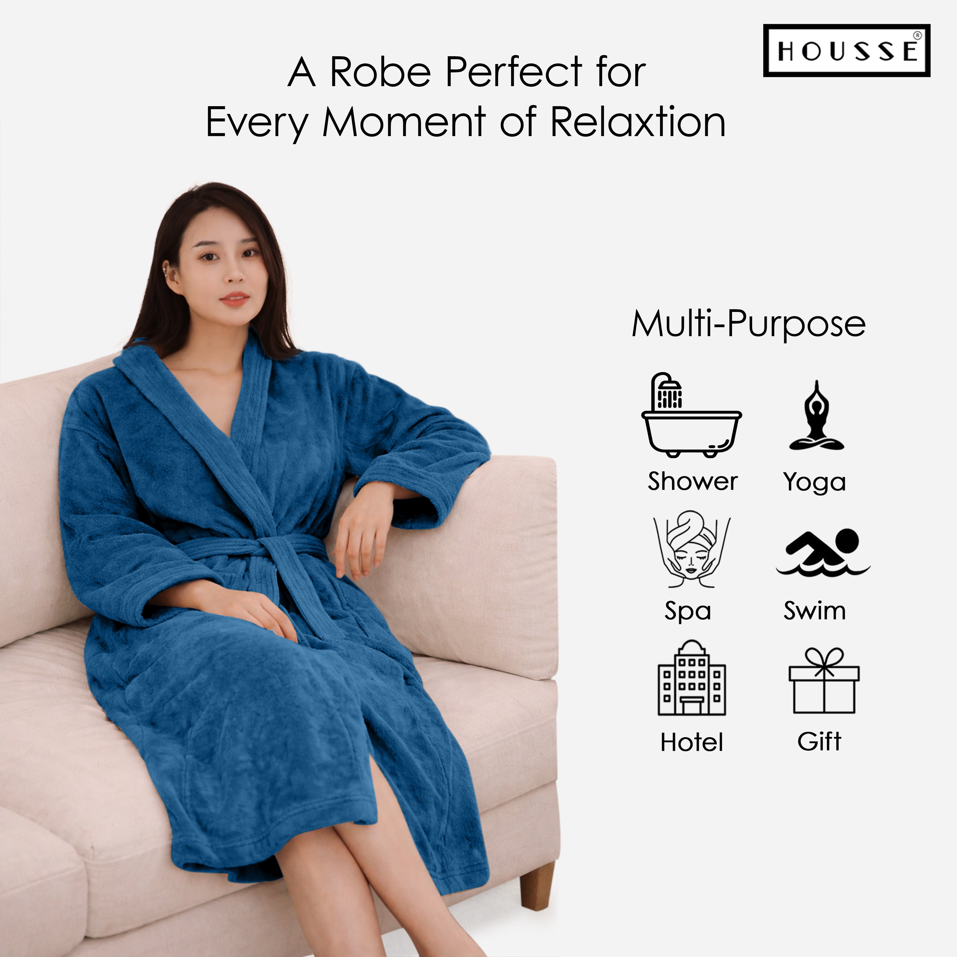 HOUSSE Microfiber Bathrobe 500 GSM | Solid Bathrobes, Highly Absorbent, Quick-Dry And Soft Bathrobe