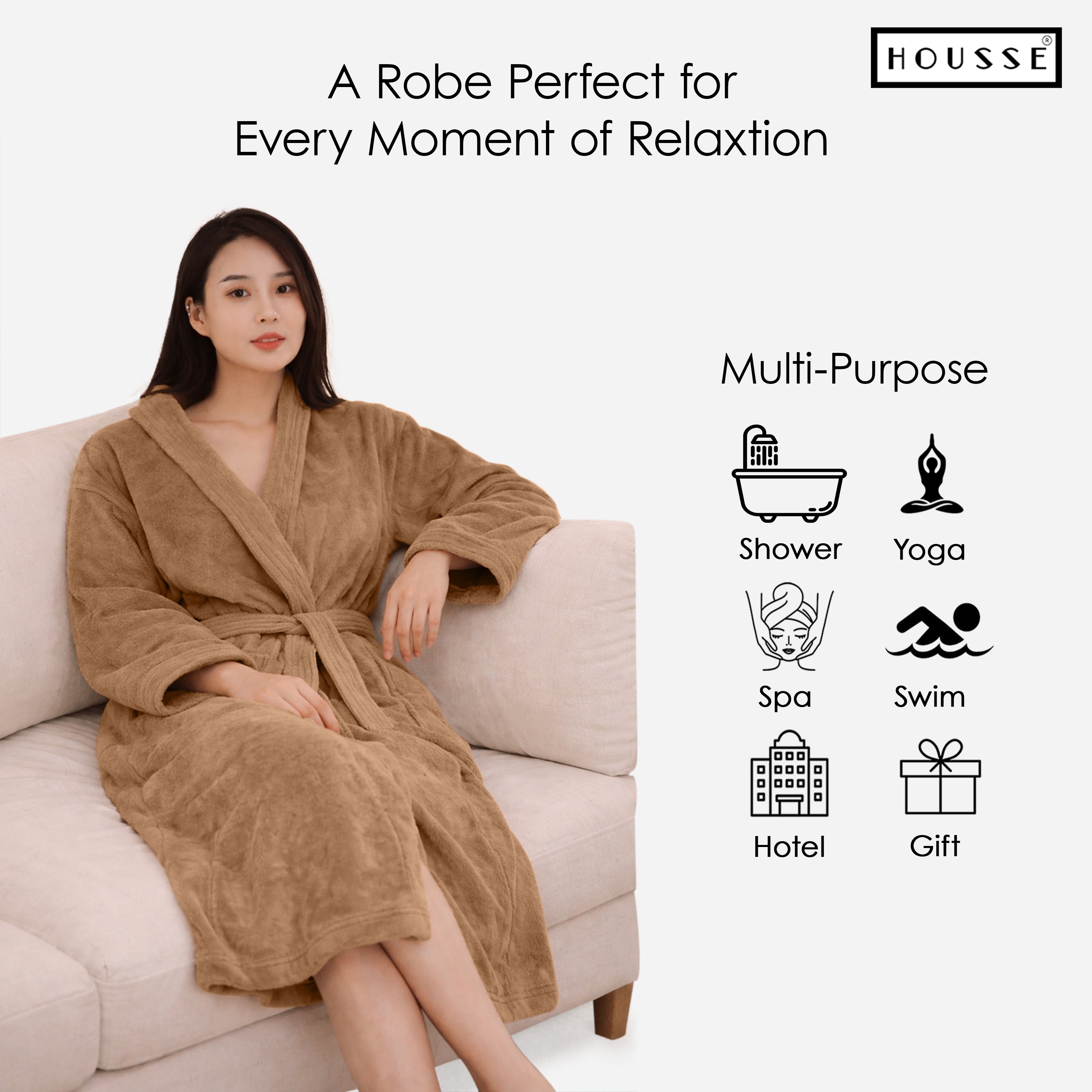 HOUSSE Microfiber Bathrobe 500 GSM | Solid Bathrobes, Highly Absorbent, Quick-Dry And Soft Bathrobe