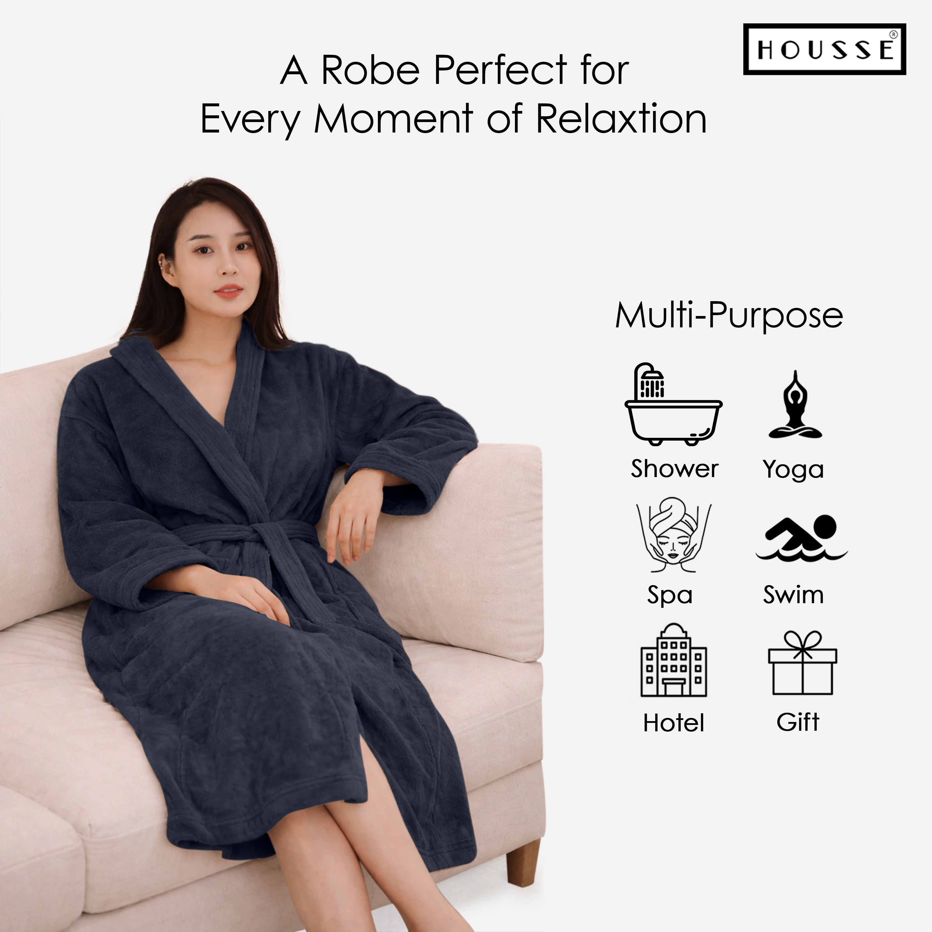 HOUSSE Microfiber Bathrobe 500 GSM | Solid Bathrobes, Highly Absorbent, Quick-Dry And Soft Bathrobe