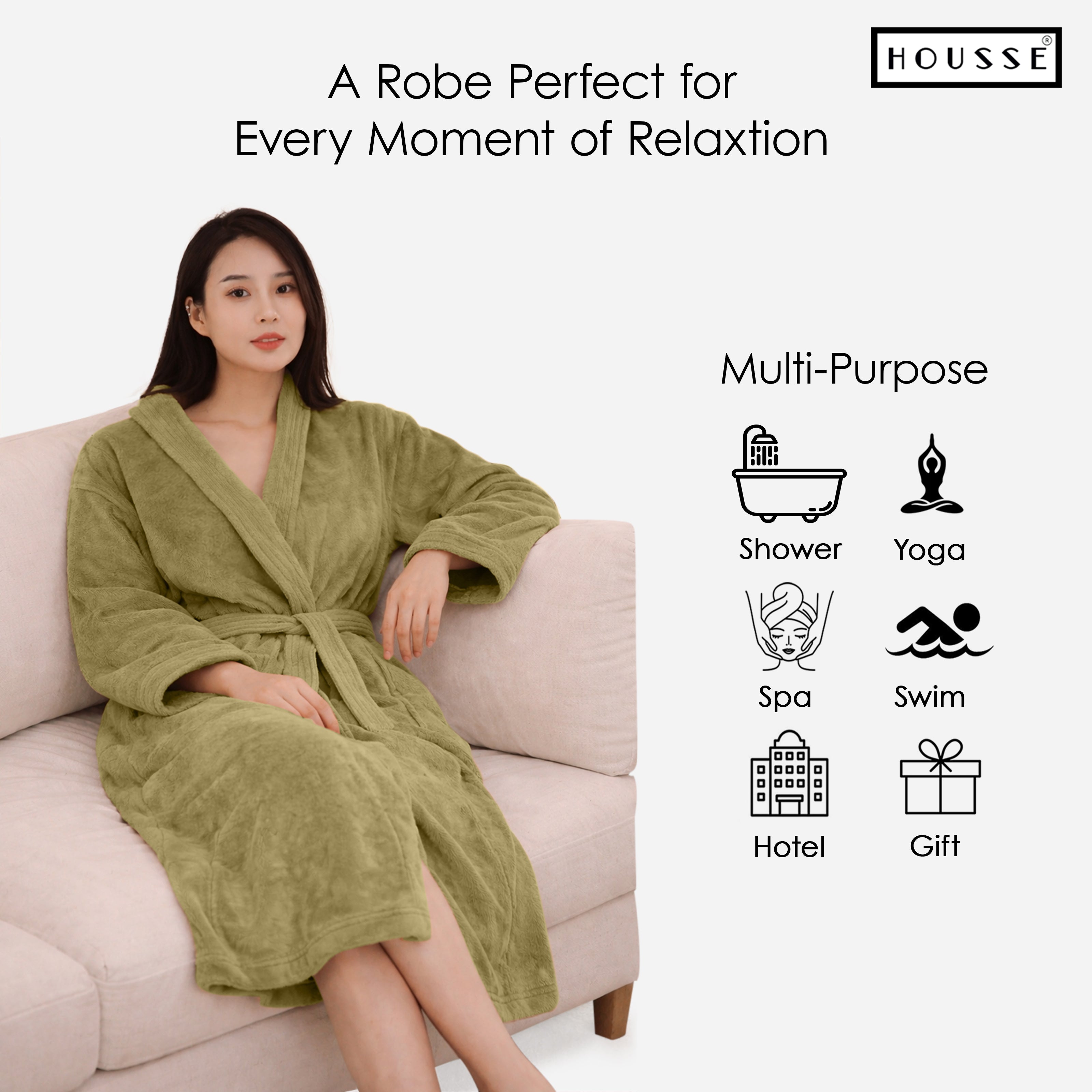 HOUSSE Microfiber Bathrobe 500 GSM | Solid Bathrobes, Highly Absorbent, Quick-Dry And Soft Bathrobe