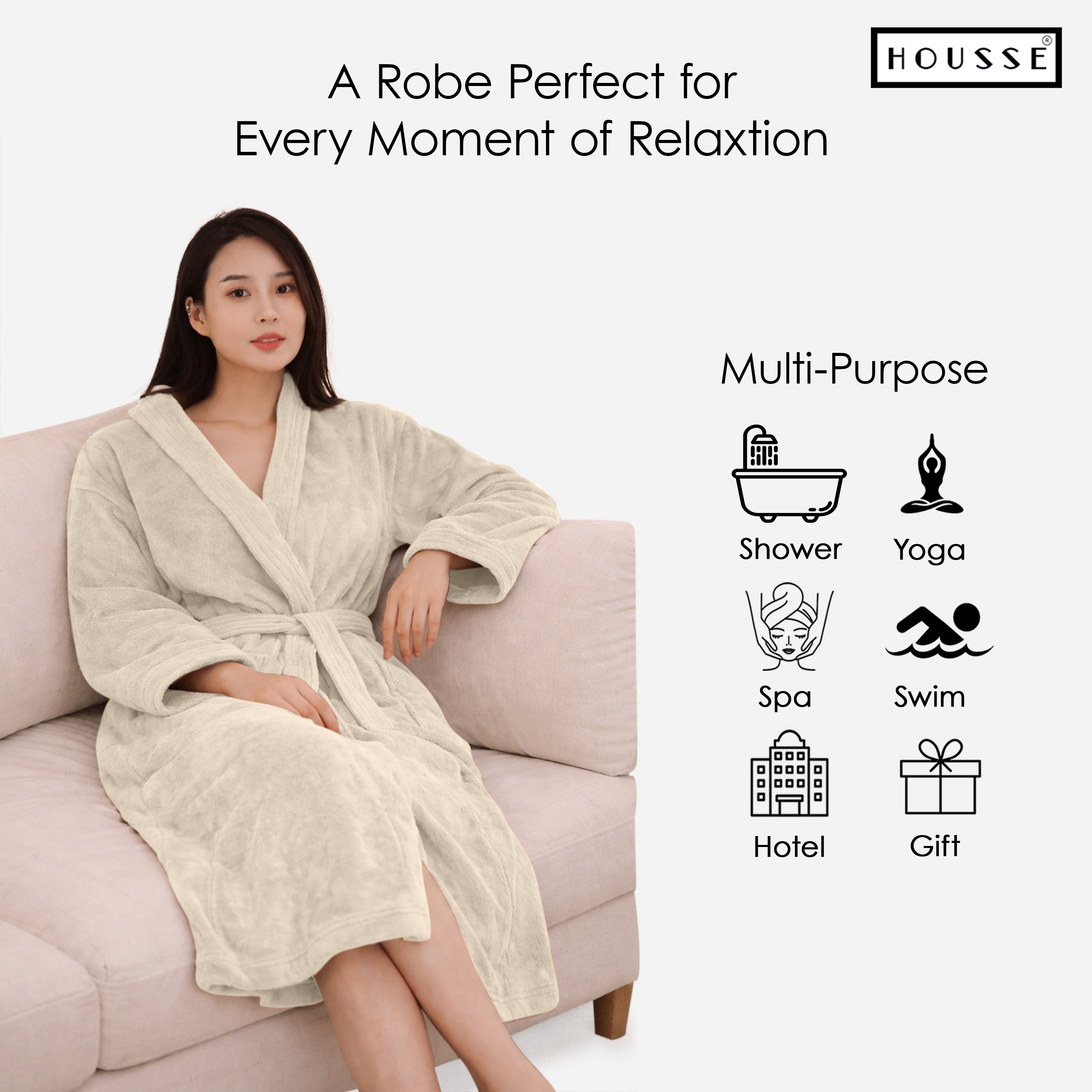 HOUSSE Microfiber Bathrobe 500 GSM | Solid Bathrobes, Highly Absorbent, Quick-Dry And Soft Bathrobe