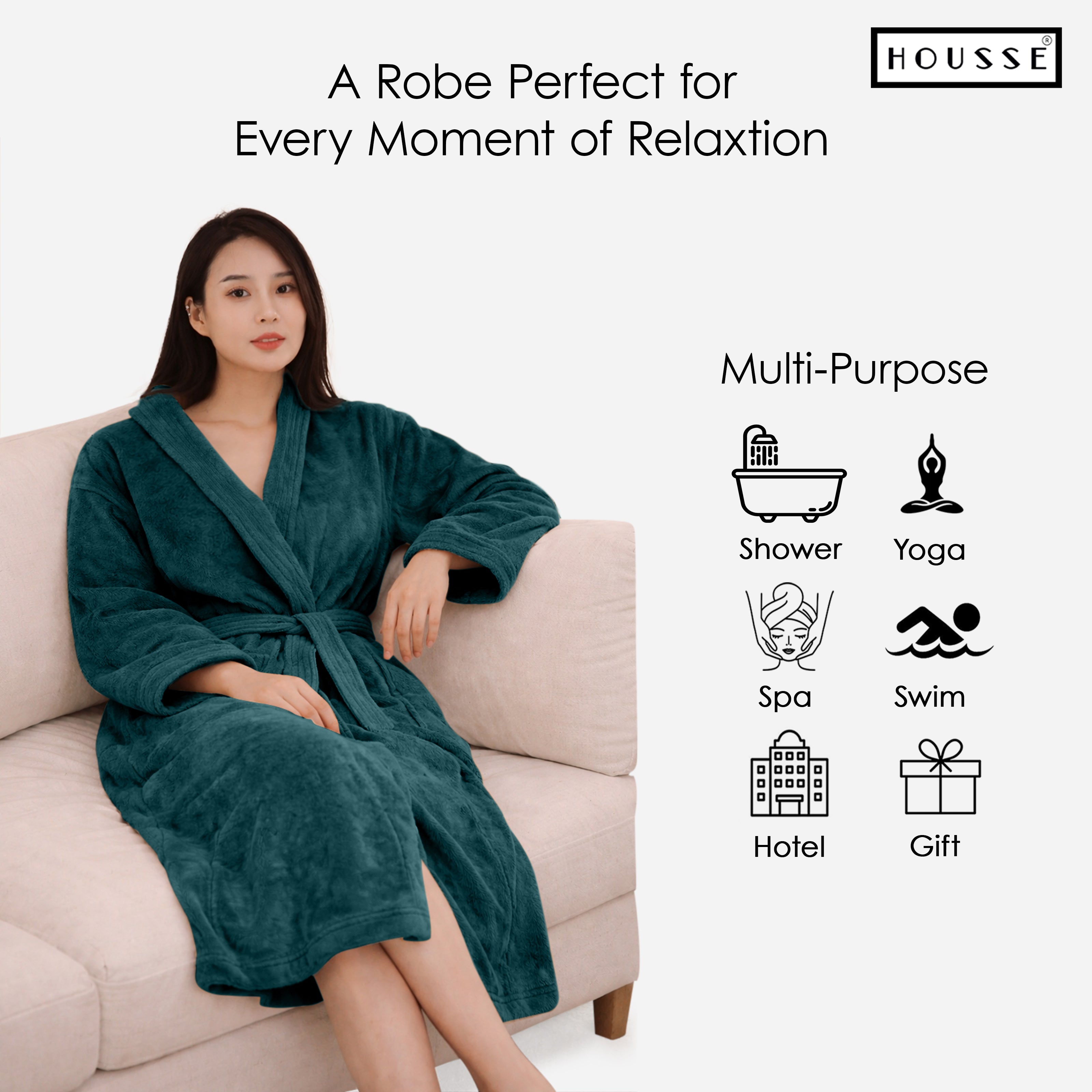HOUSSE Microfiber Bathrobe 500 GSM | Solid Bathrobes, Highly Absorbent, Quick-Dry And Soft Bathrobe